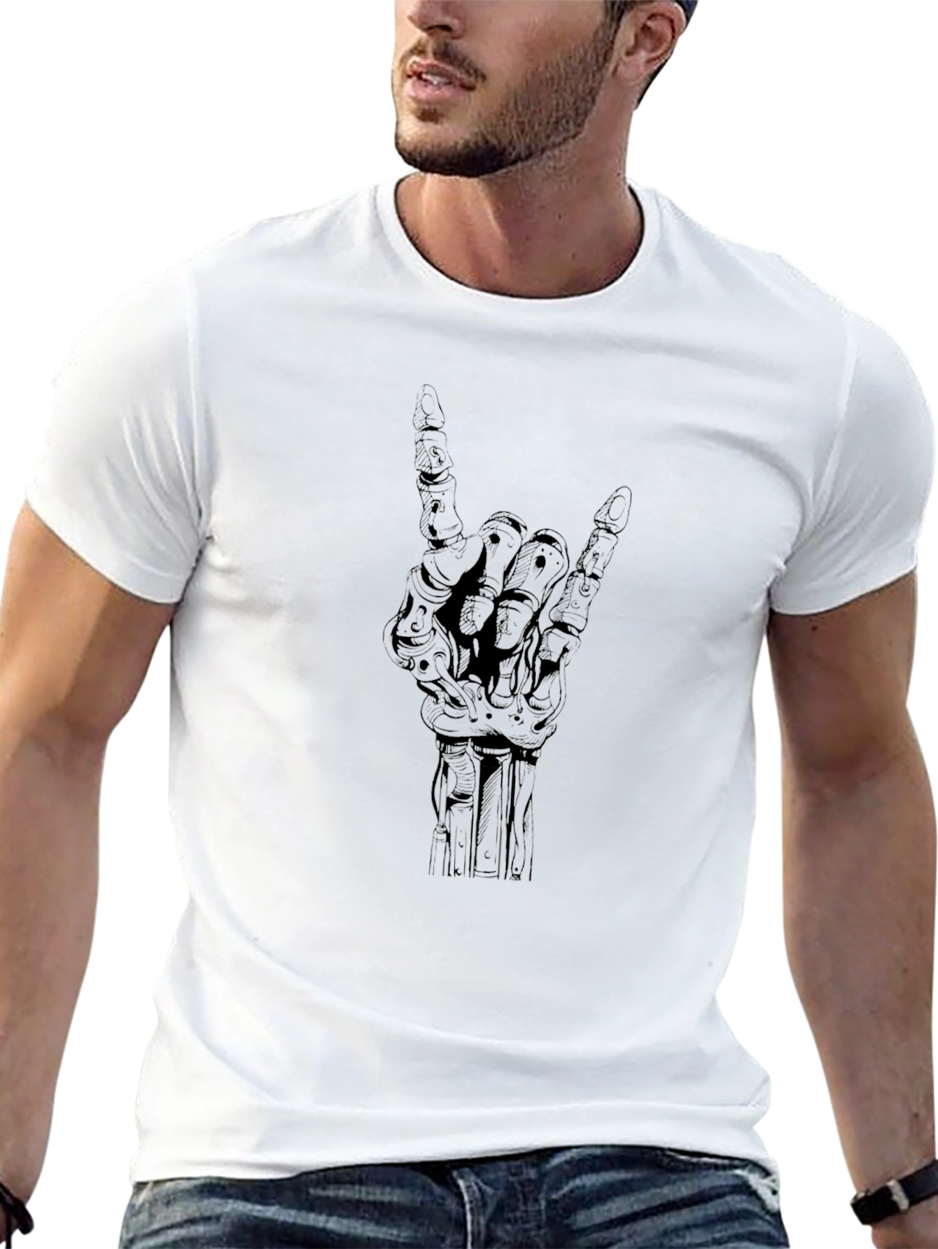 Rock On Skeleton Hand Black T-Shirt