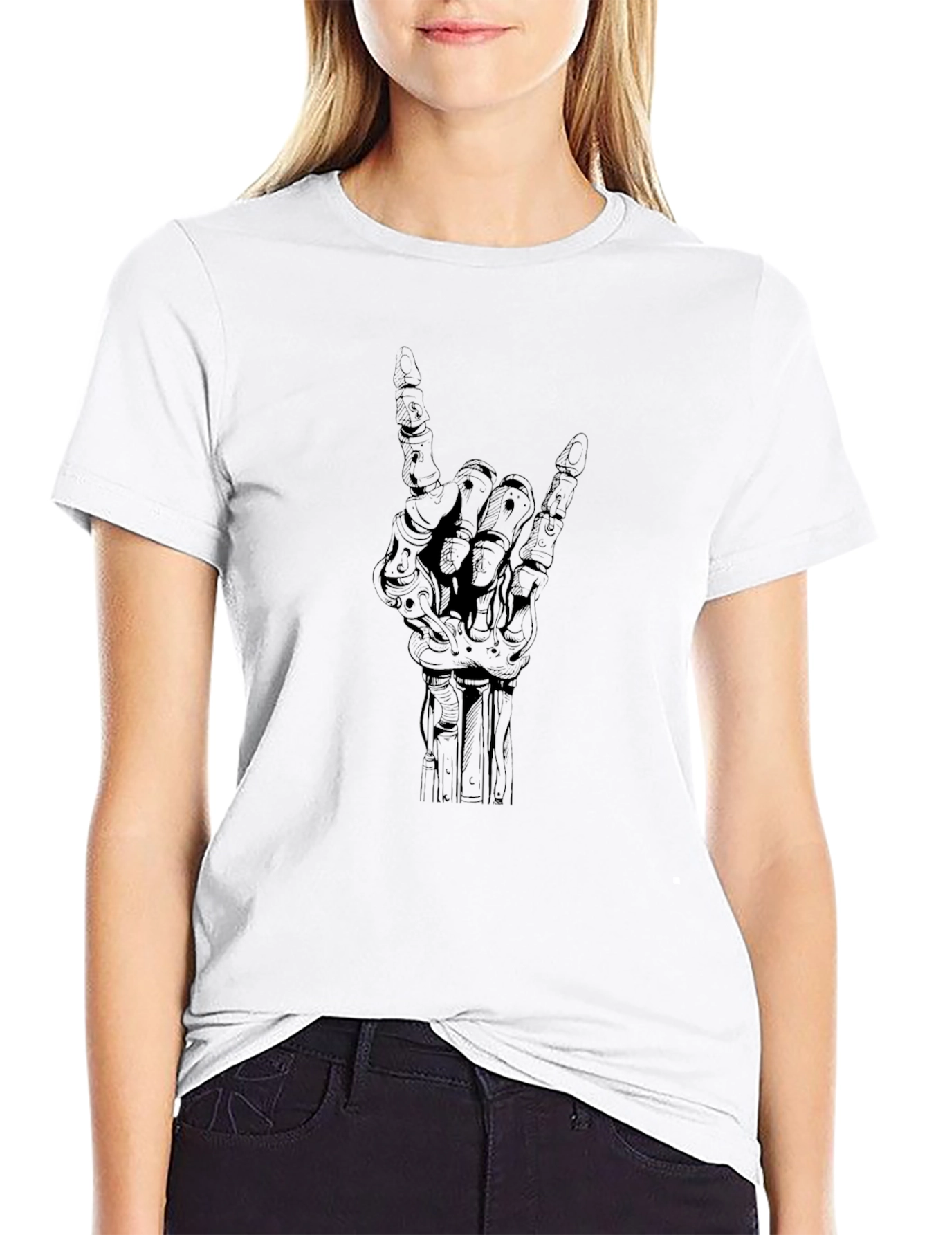 Rock On Skeleton Hand Black T-Shirt