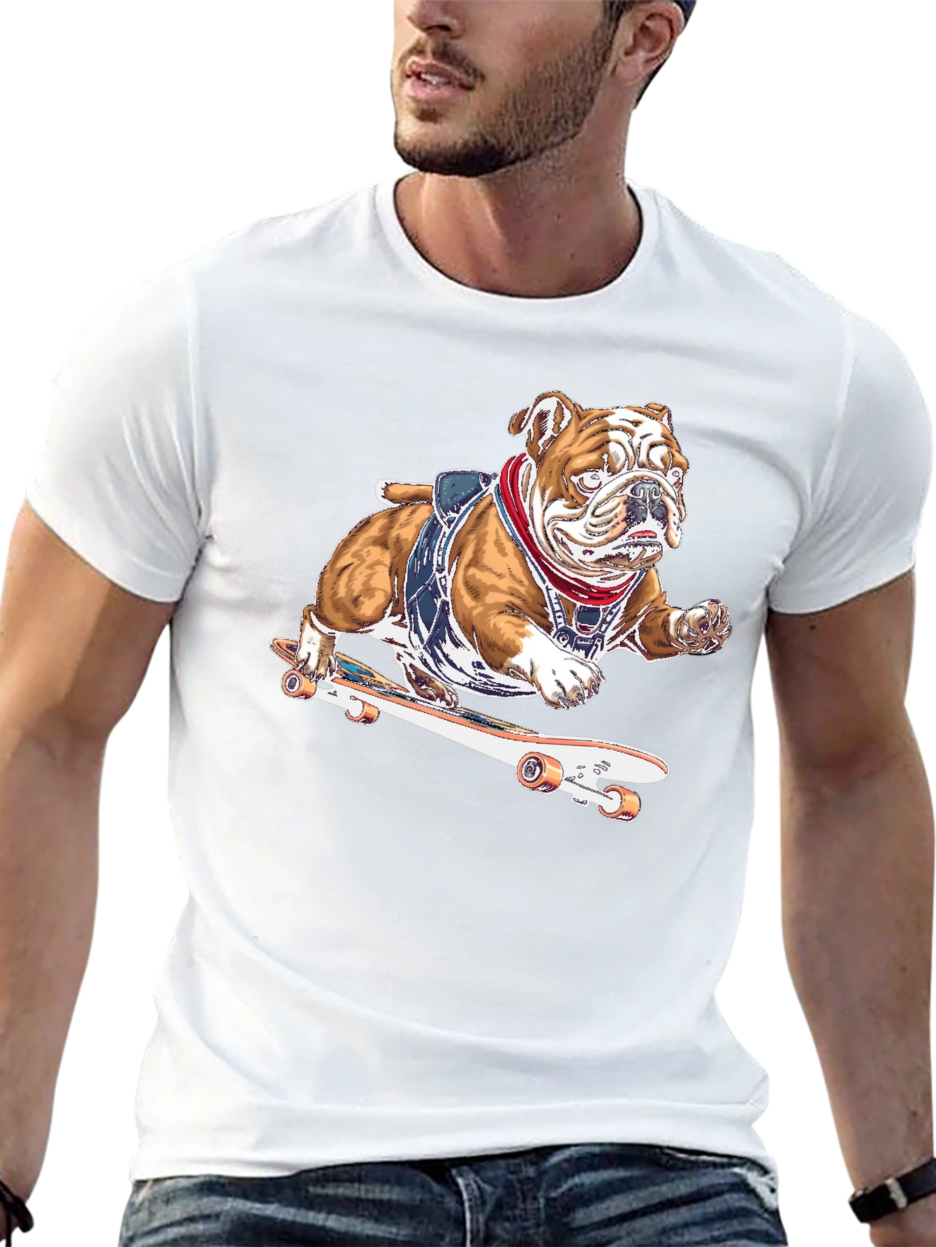 Bulldog Skateboarder Graphic T-Shirt