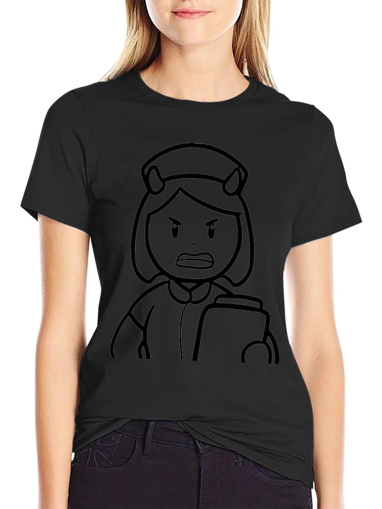 Cartoon Nurse Graphic T-Shirt - Black