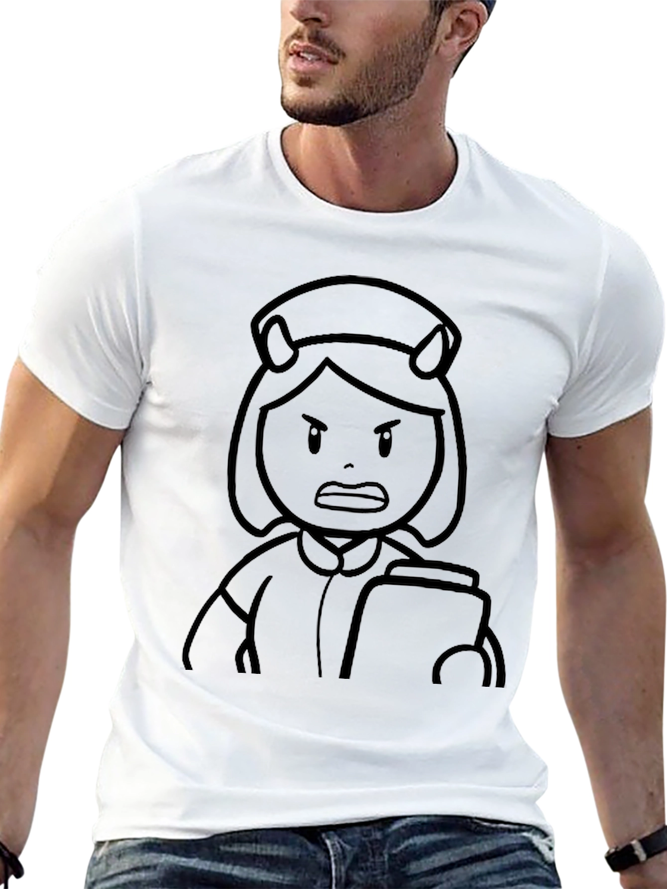 Cartoon Nurse Graphic T-Shirt - Black