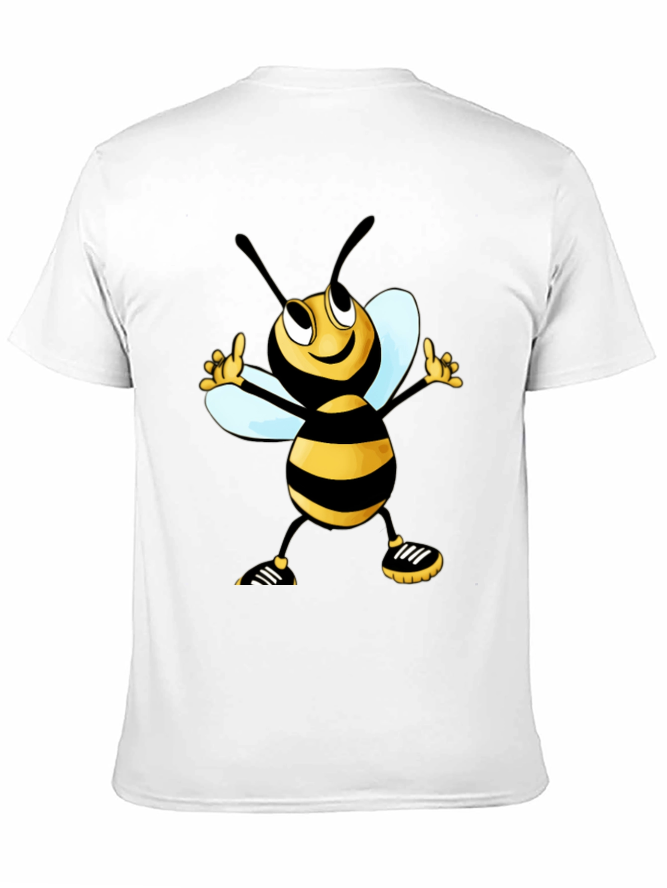Cartoon Bee Graphic Tee - Black Cotton T-Shirt