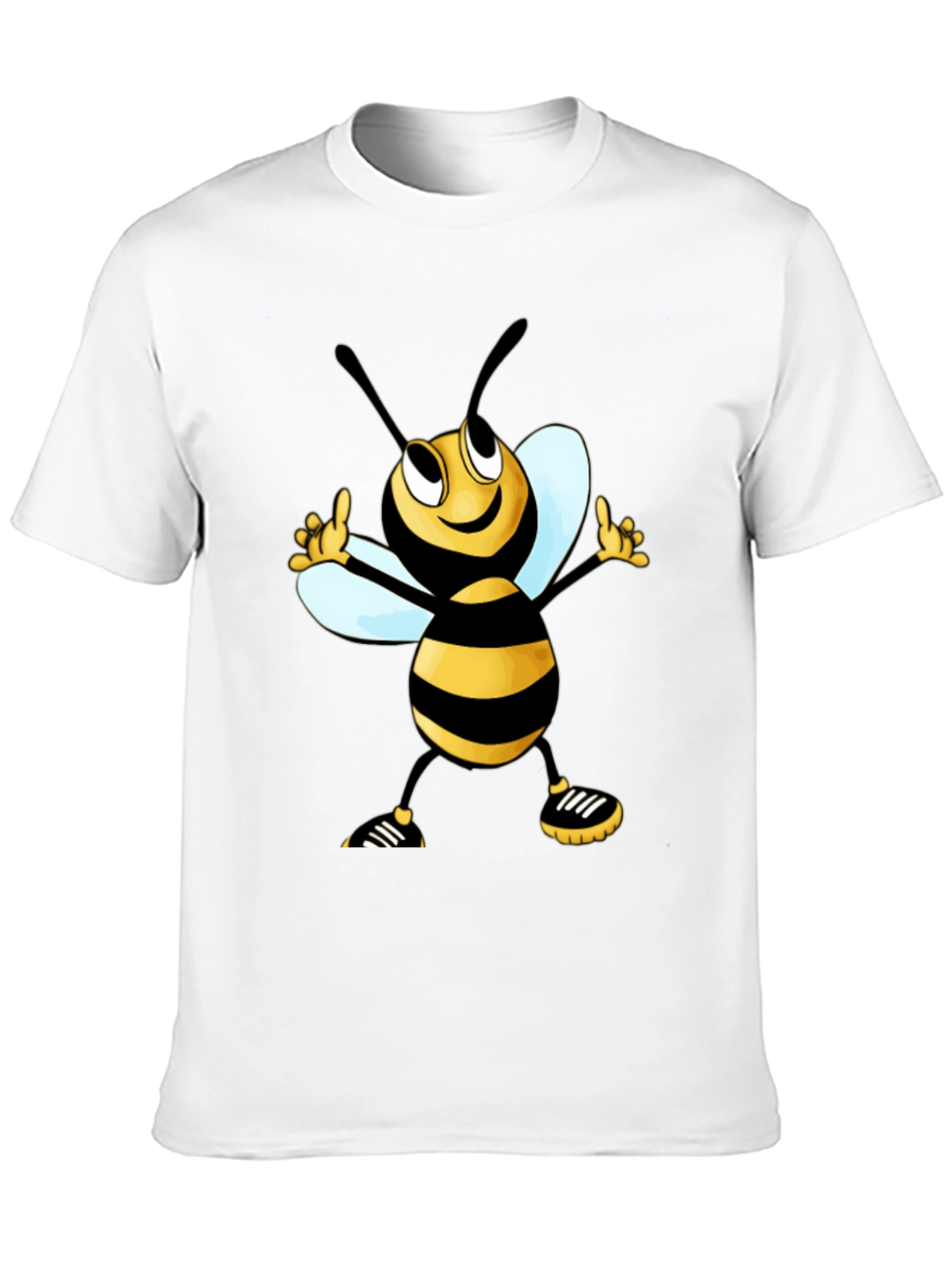 Cartoon Bee Graphic Tee - Black Cotton T-Shirt
