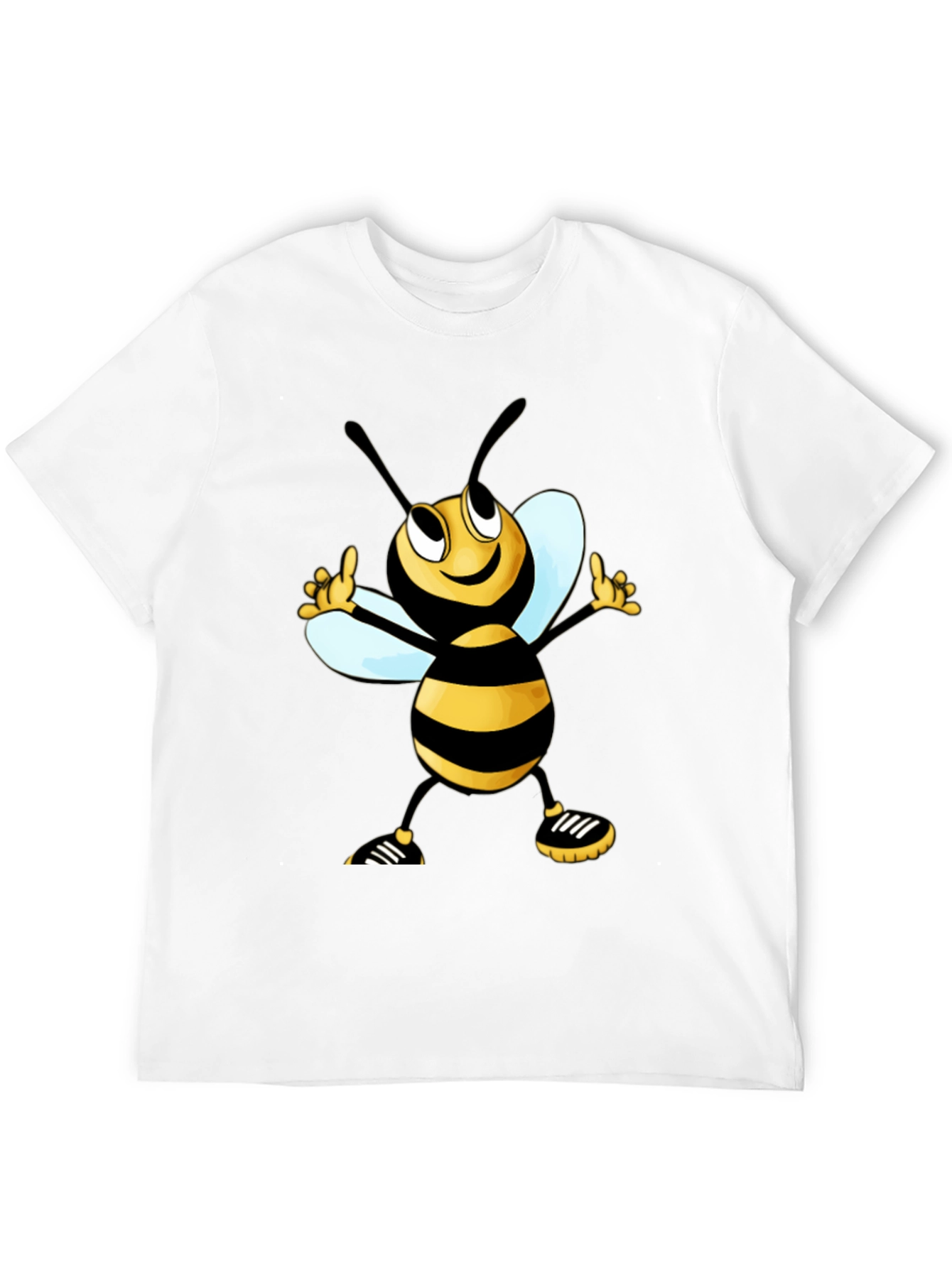 Cartoon Bee Graphic Tee - Black Cotton T-Shirt