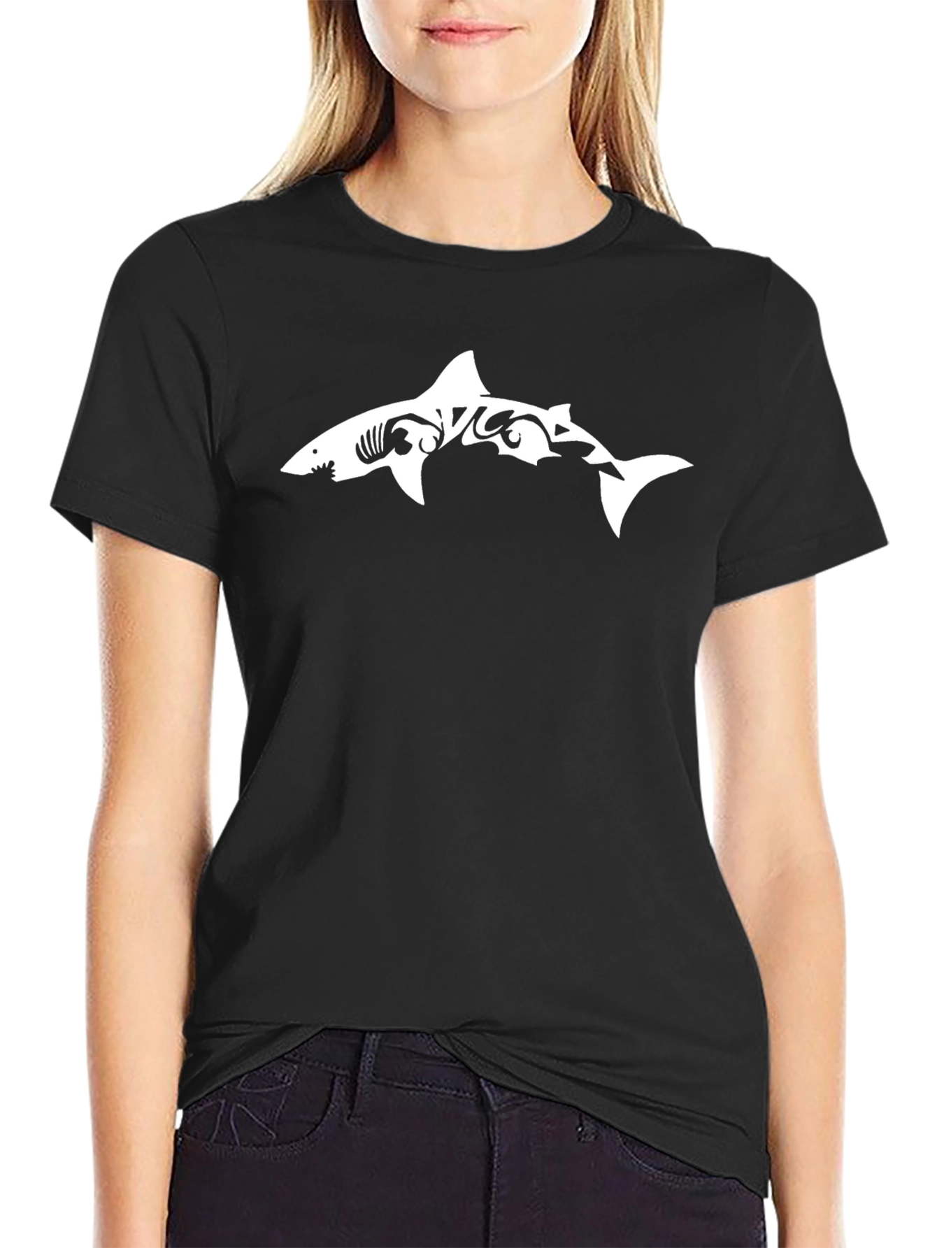 Shark Tribal Graphic Black T-Shirt