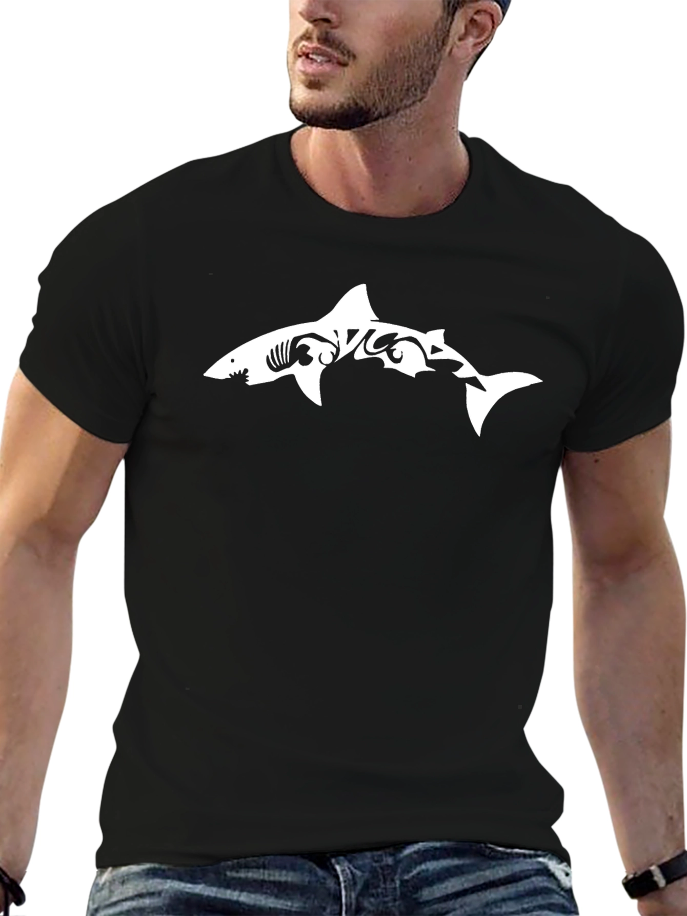 Shark Tribal Graphic Black T-Shirt