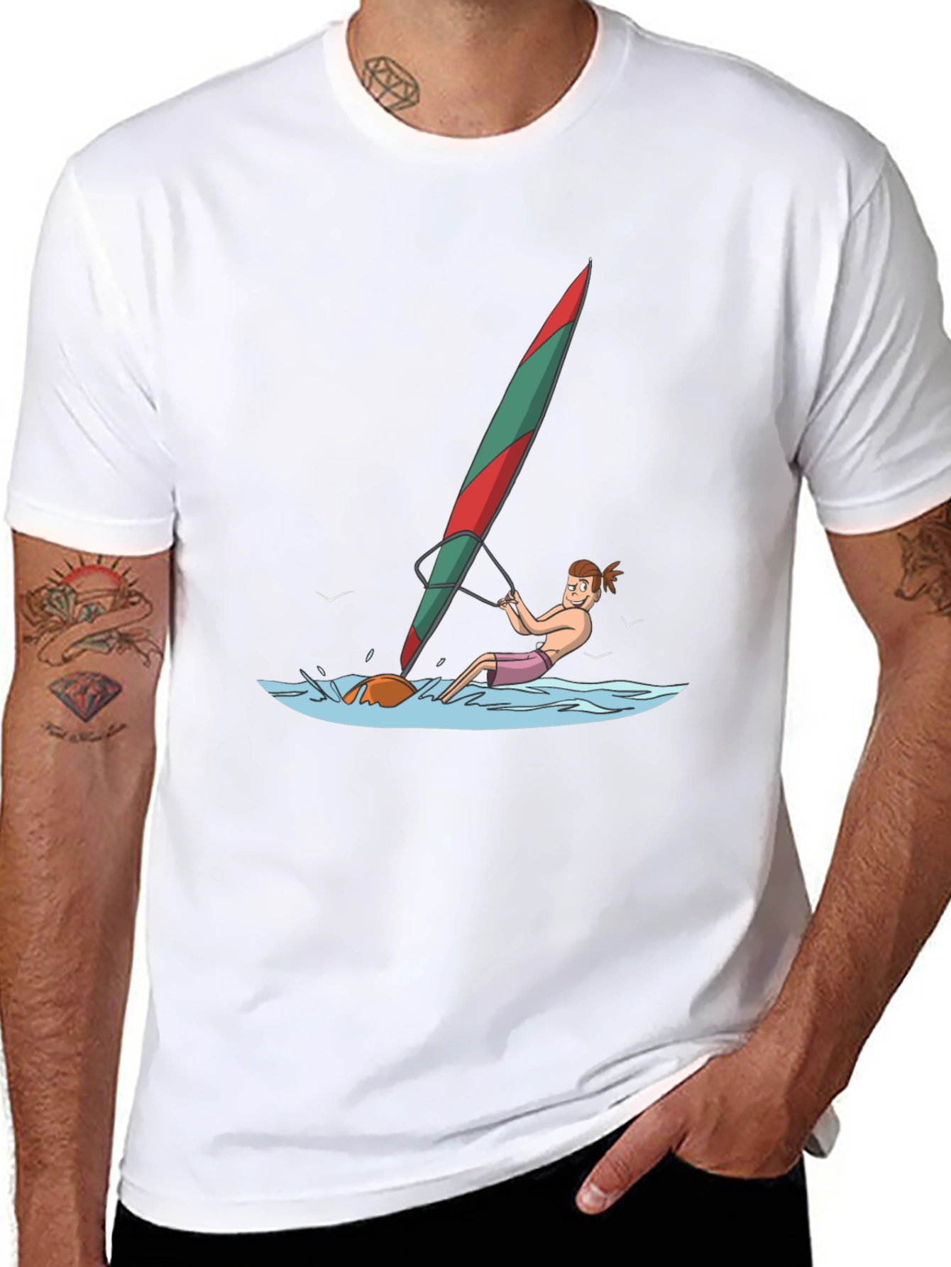 Windsurfing Cartoon Graphic T-Shirt