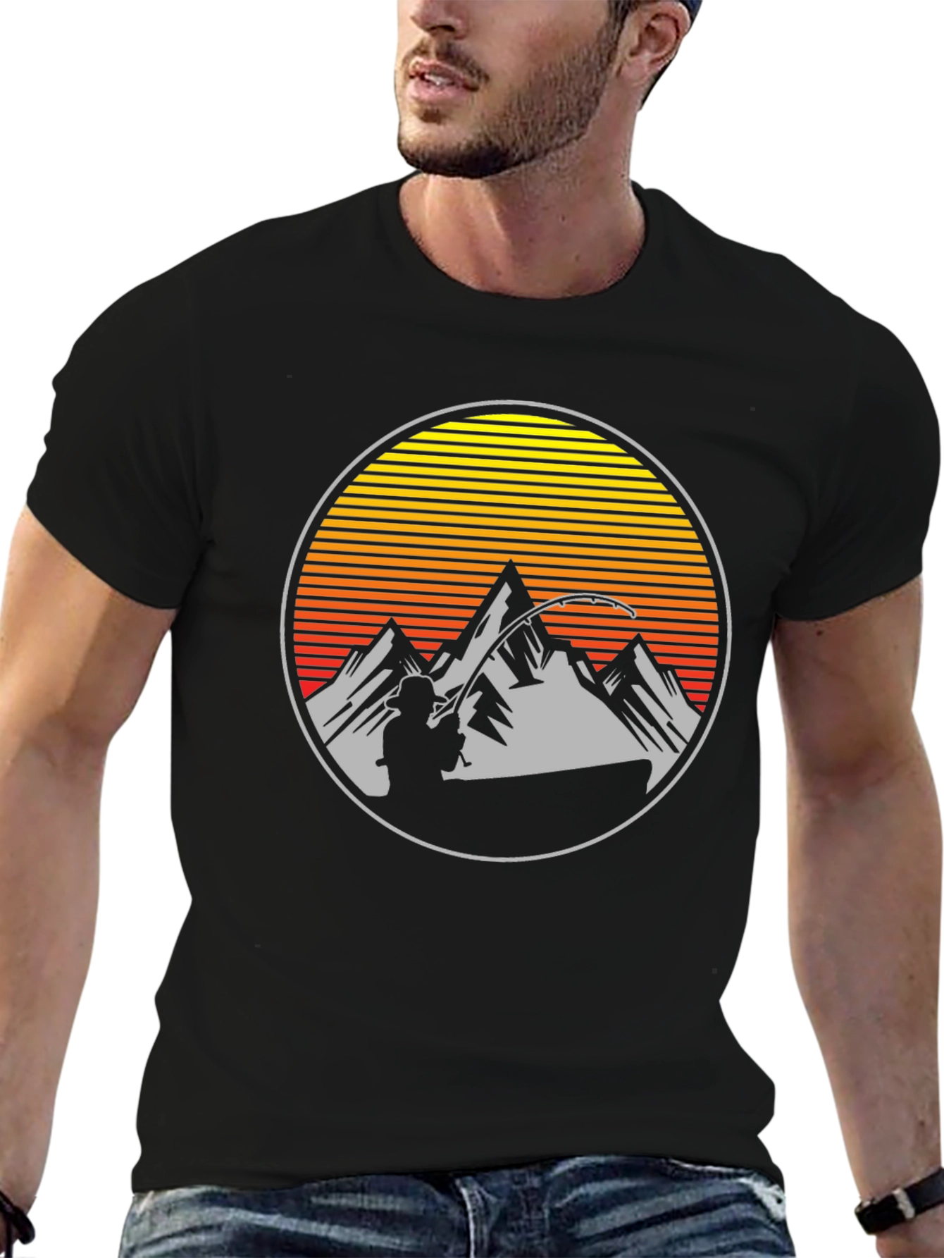 Fishing at Sunset Mens Graphic Tee