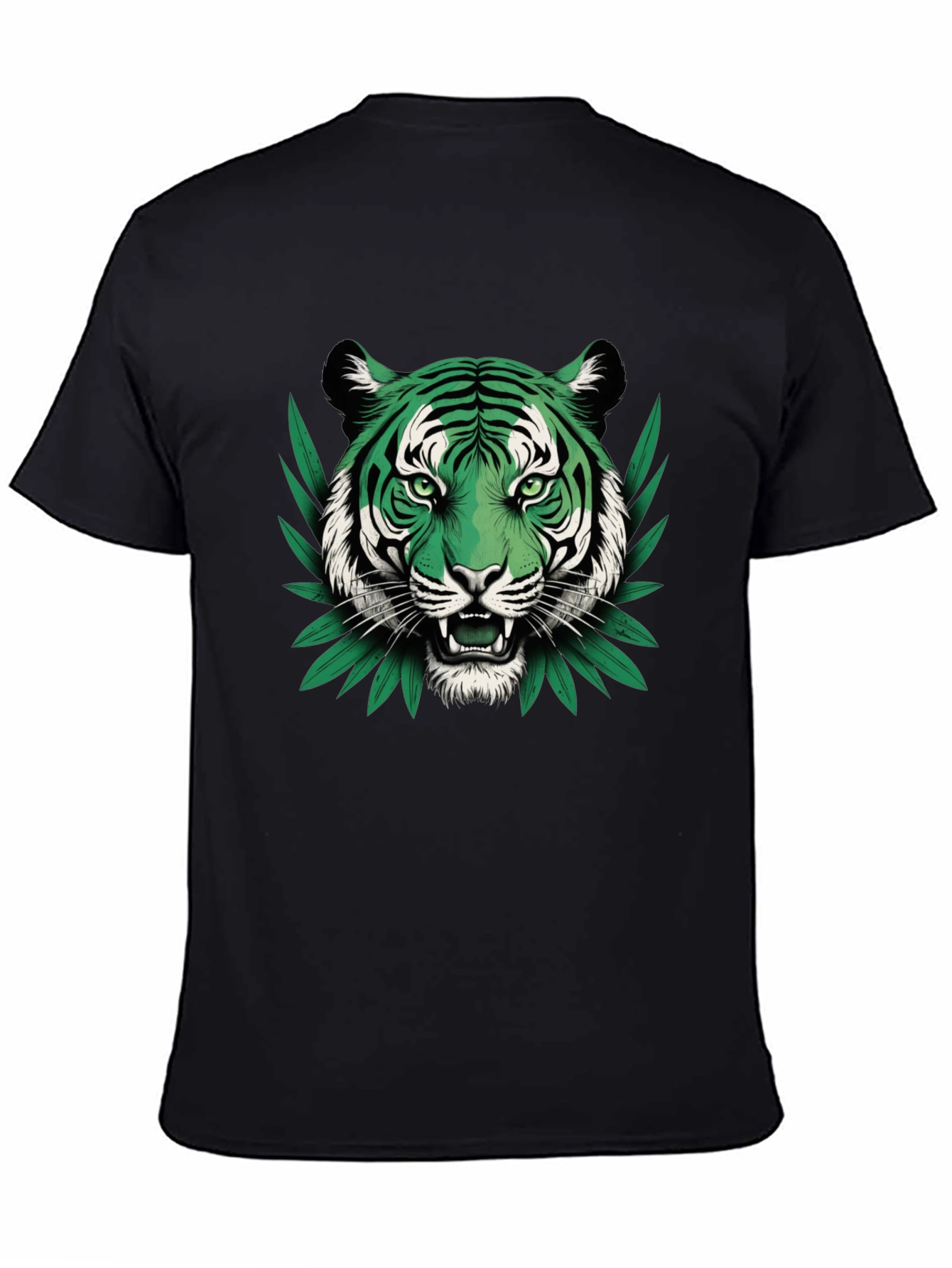 Green Tiger Graphic Black T-Shirt