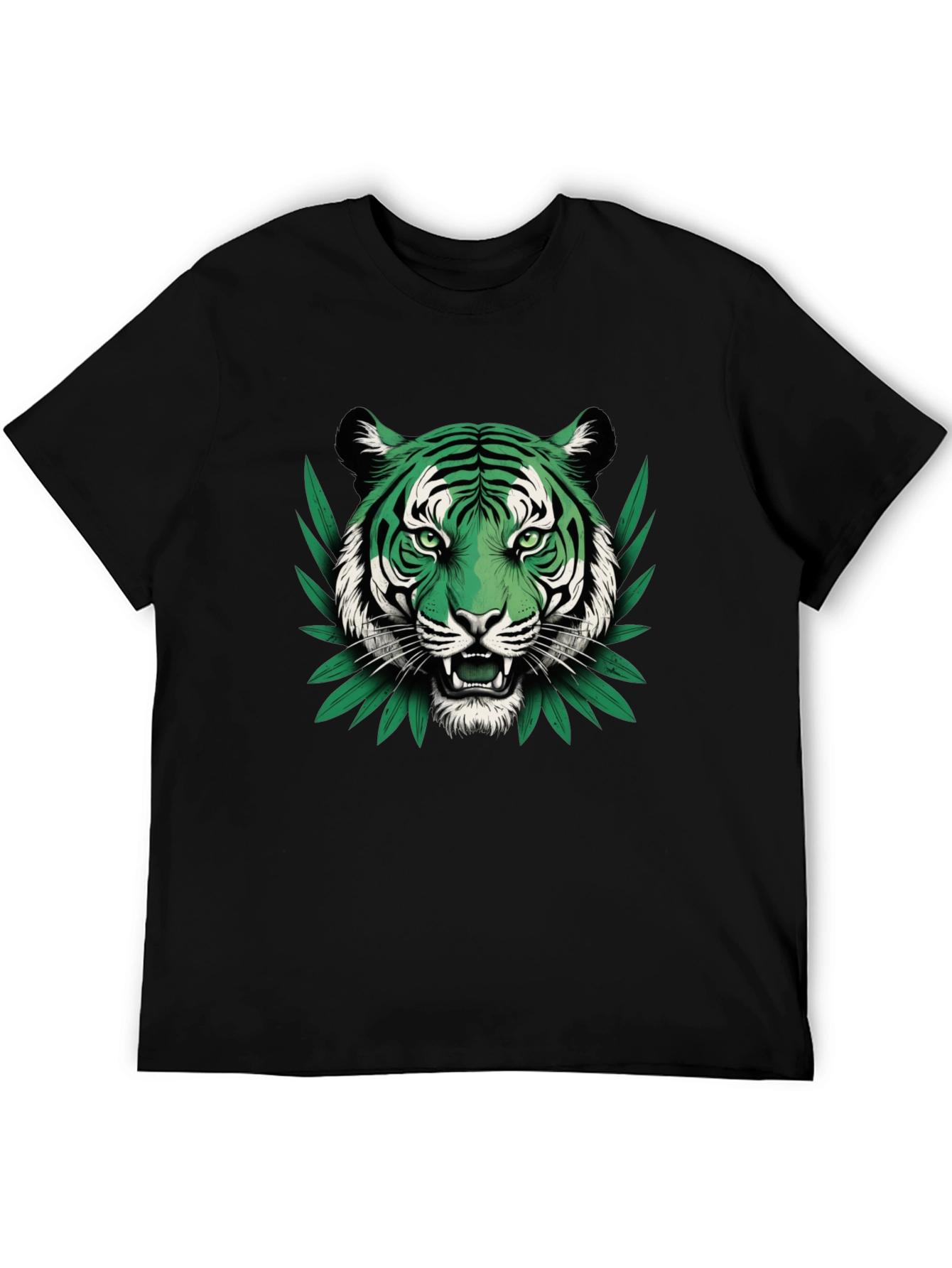 Green Tiger Graphic Black T-Shirt