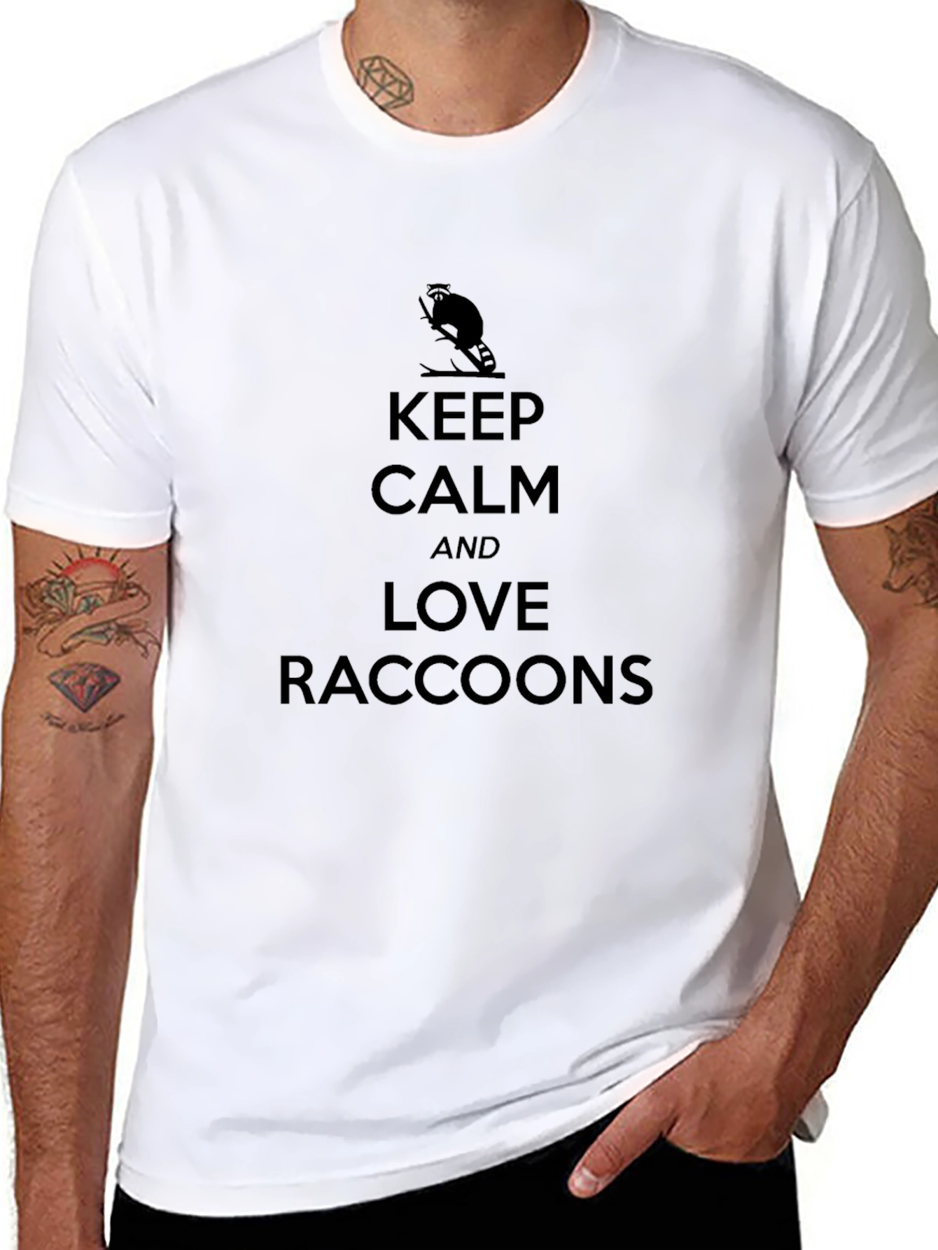 Keep Calm and Love Raccoons Black T-Shirt