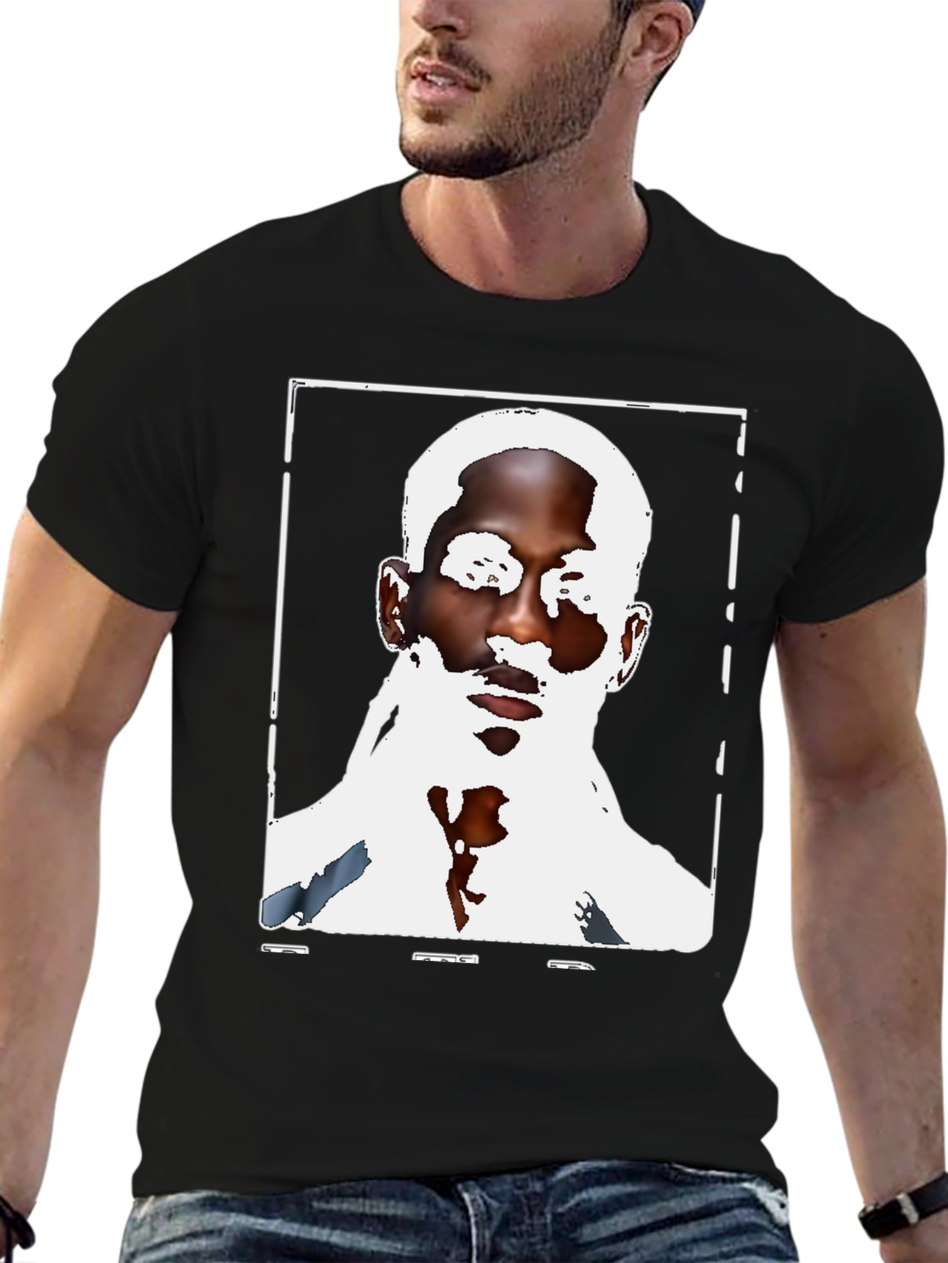 Black Graphic Tee - Mans Face Print