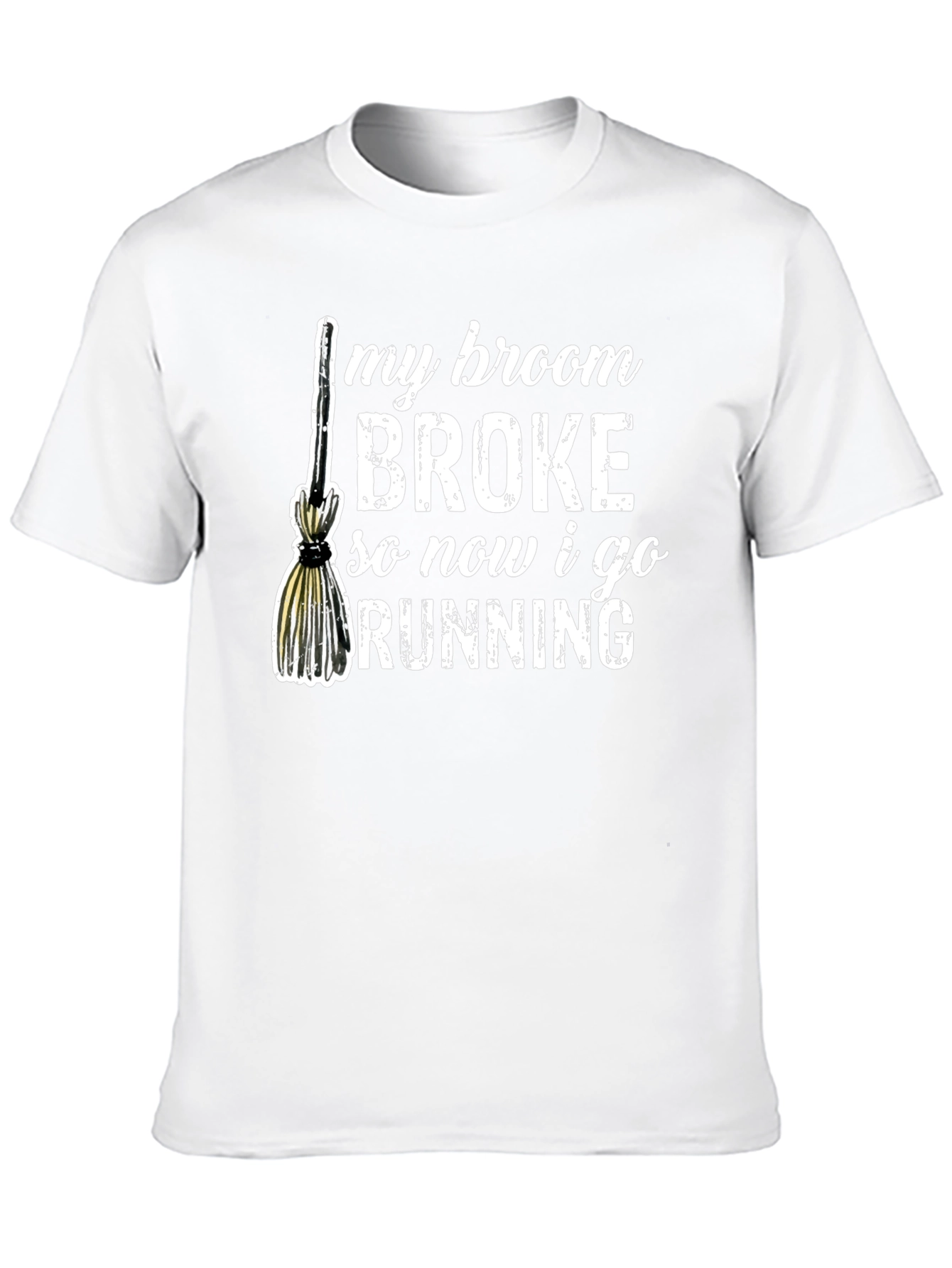 Broom Broke Running T-Shirt - Funny Halloween Tee