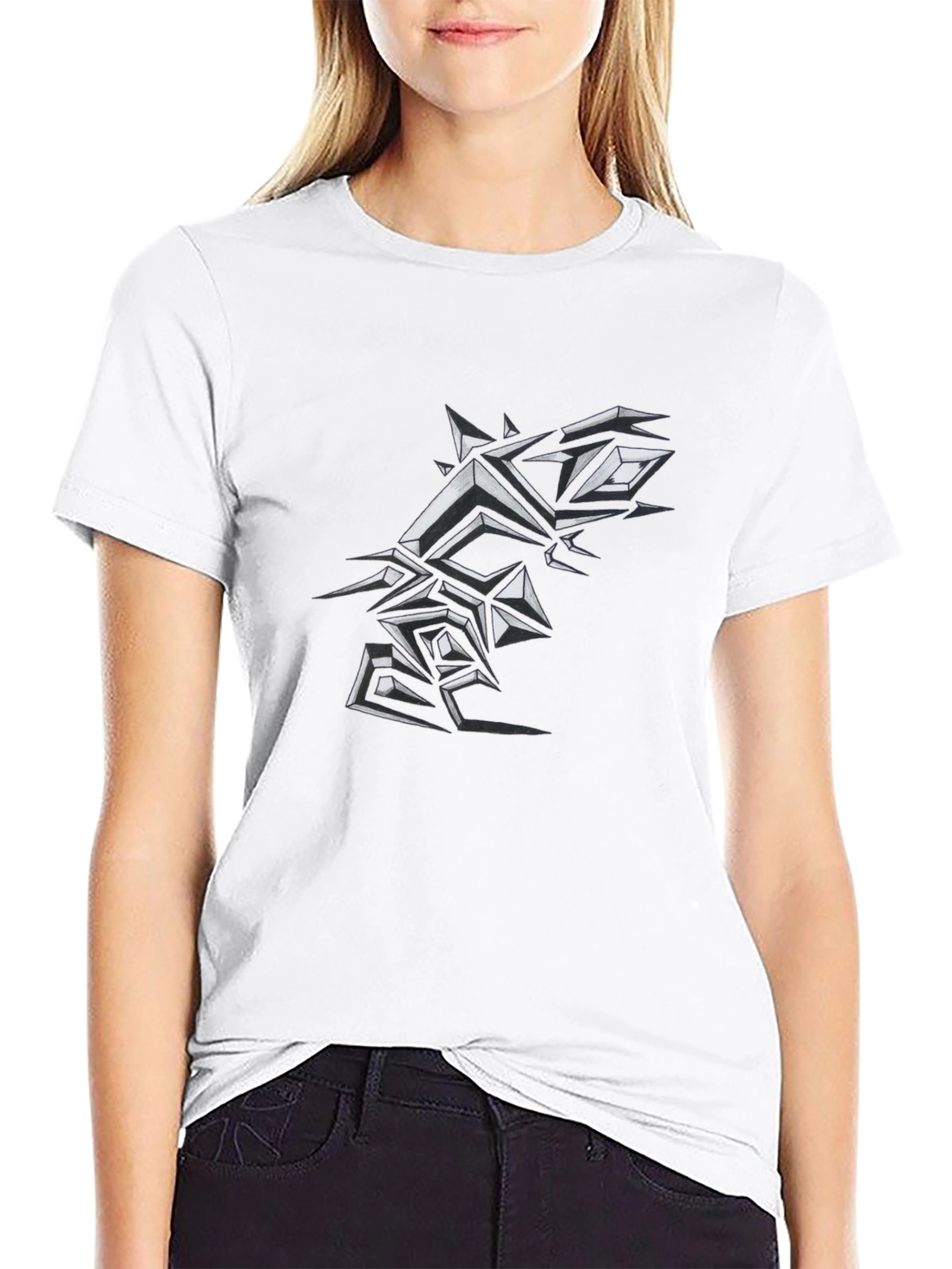 Edgy Geometric Graphic Print Mens Black T-Shirt
