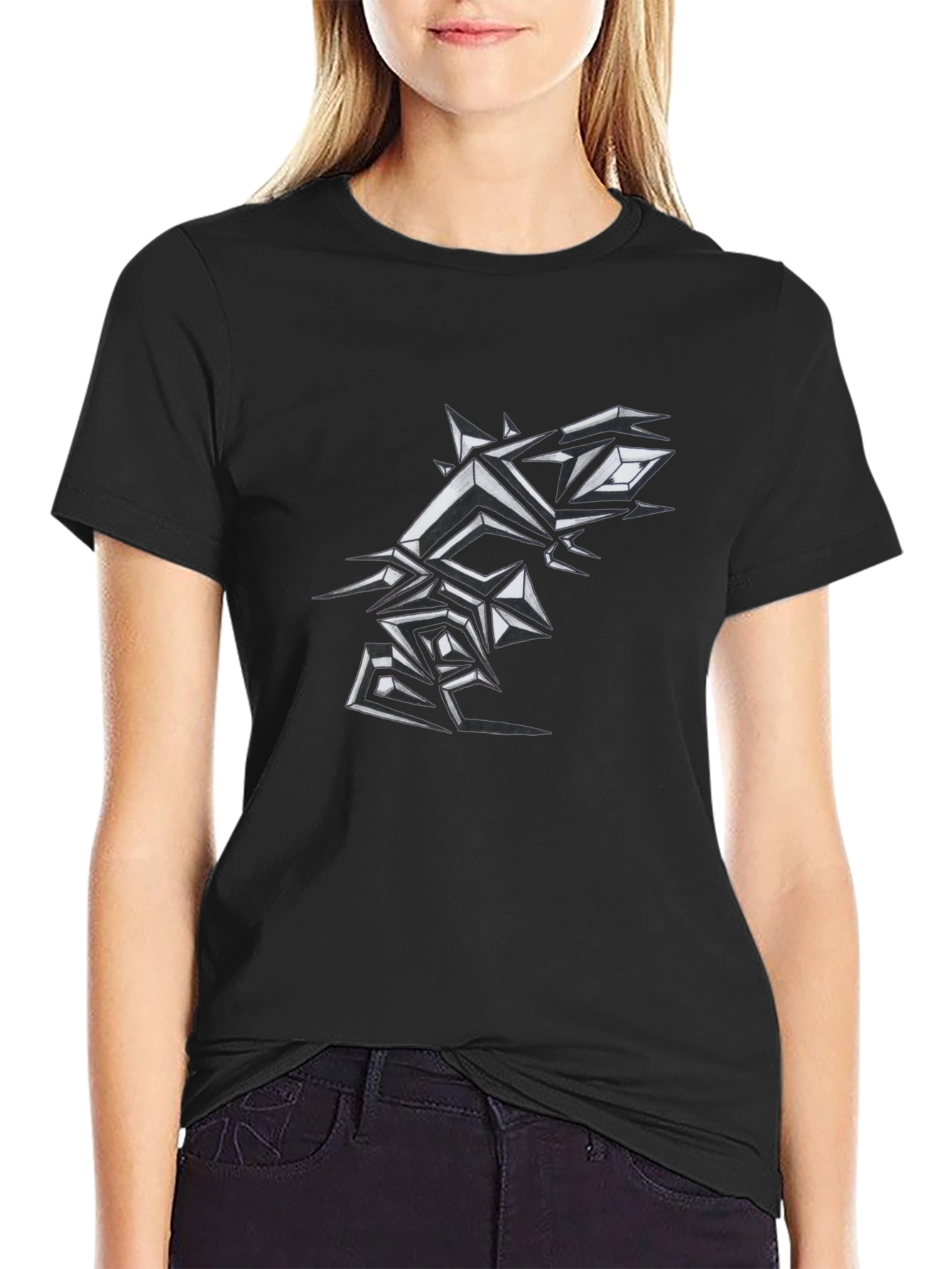Edgy Geometric Graphic Print Mens Black T-Shirt