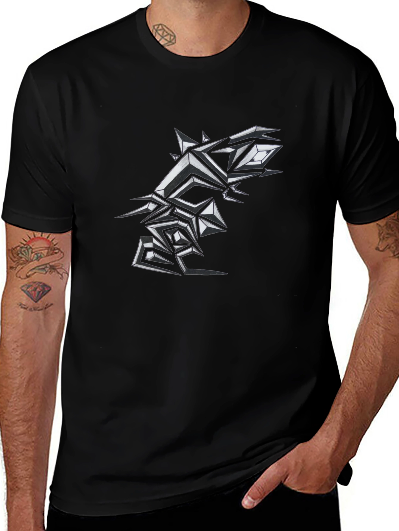 Edgy Geometric Graphic Print Mens Black T-Shirt