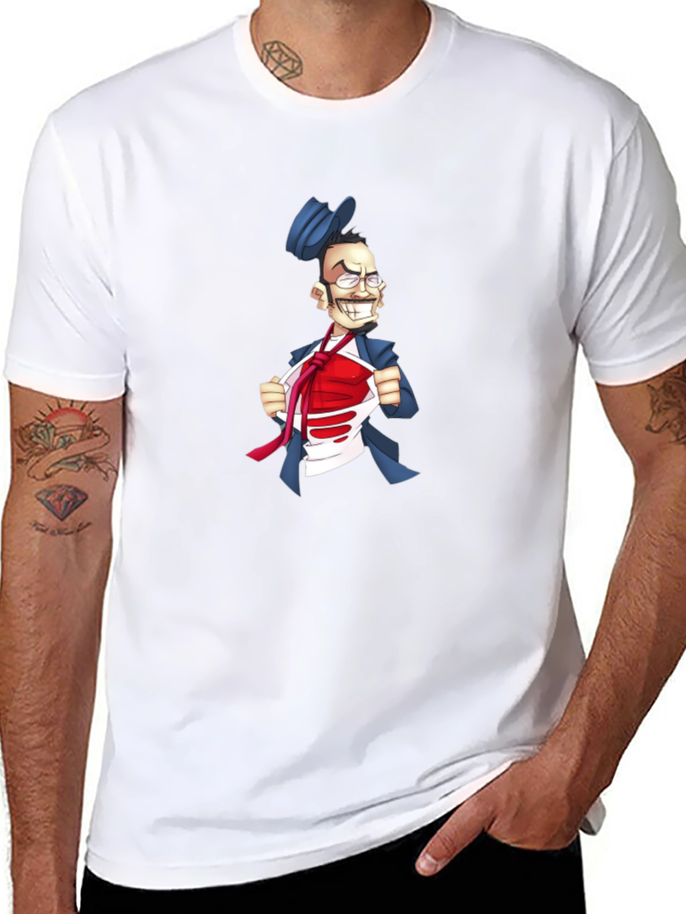 Funny Man T-Shirt Cartoon Superhero Style