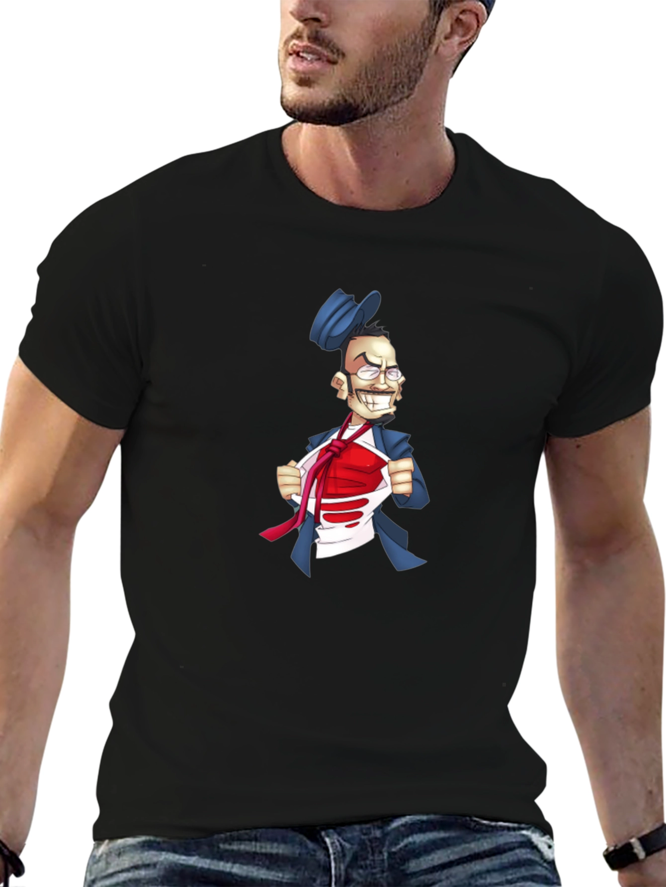 Funny Man T-Shirt Cartoon Superhero Style