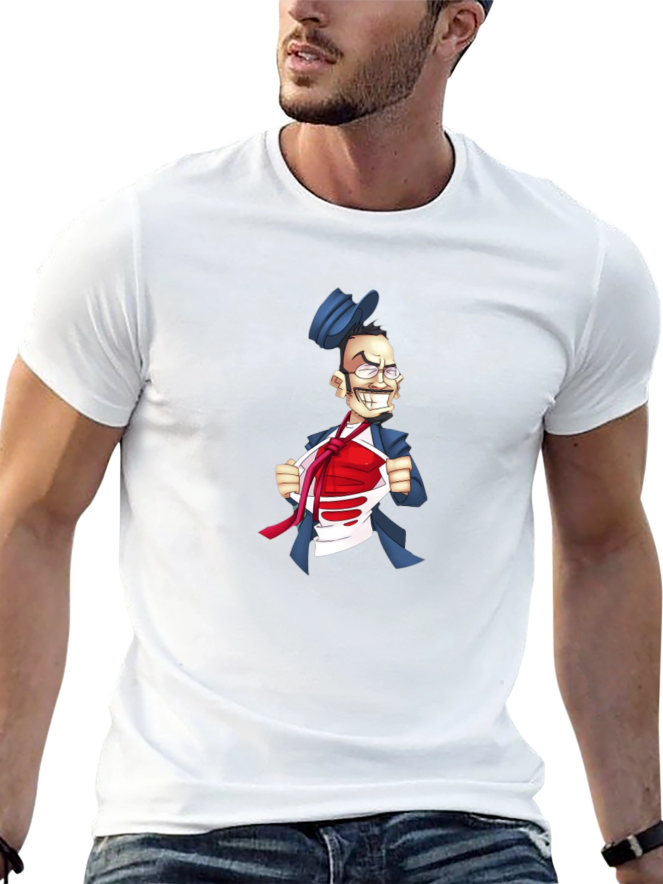 Funny Man T-Shirt Cartoon Superhero Style