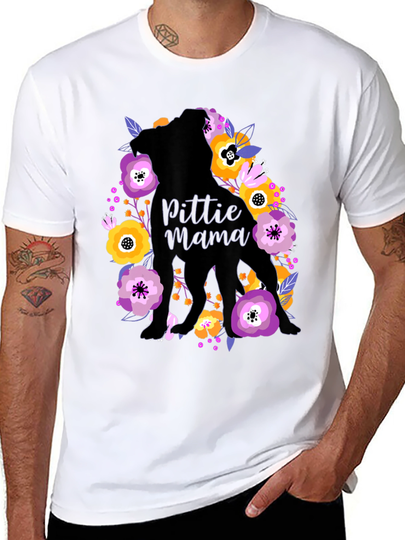 Pittie Mama Floral T-Shirt - Dog Lover Gift