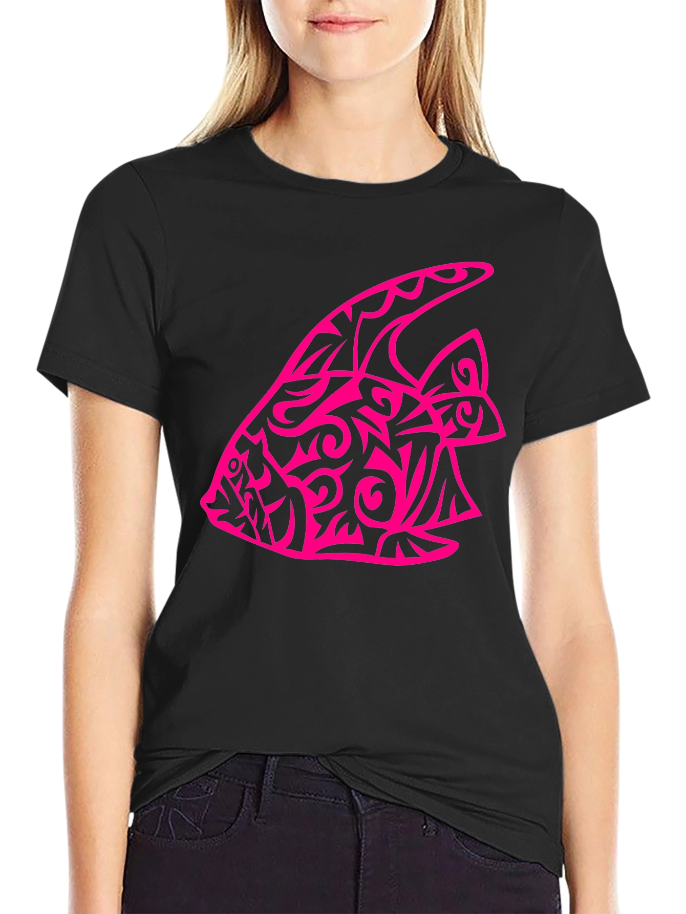 Tribal Fish Graphic Tee - Black