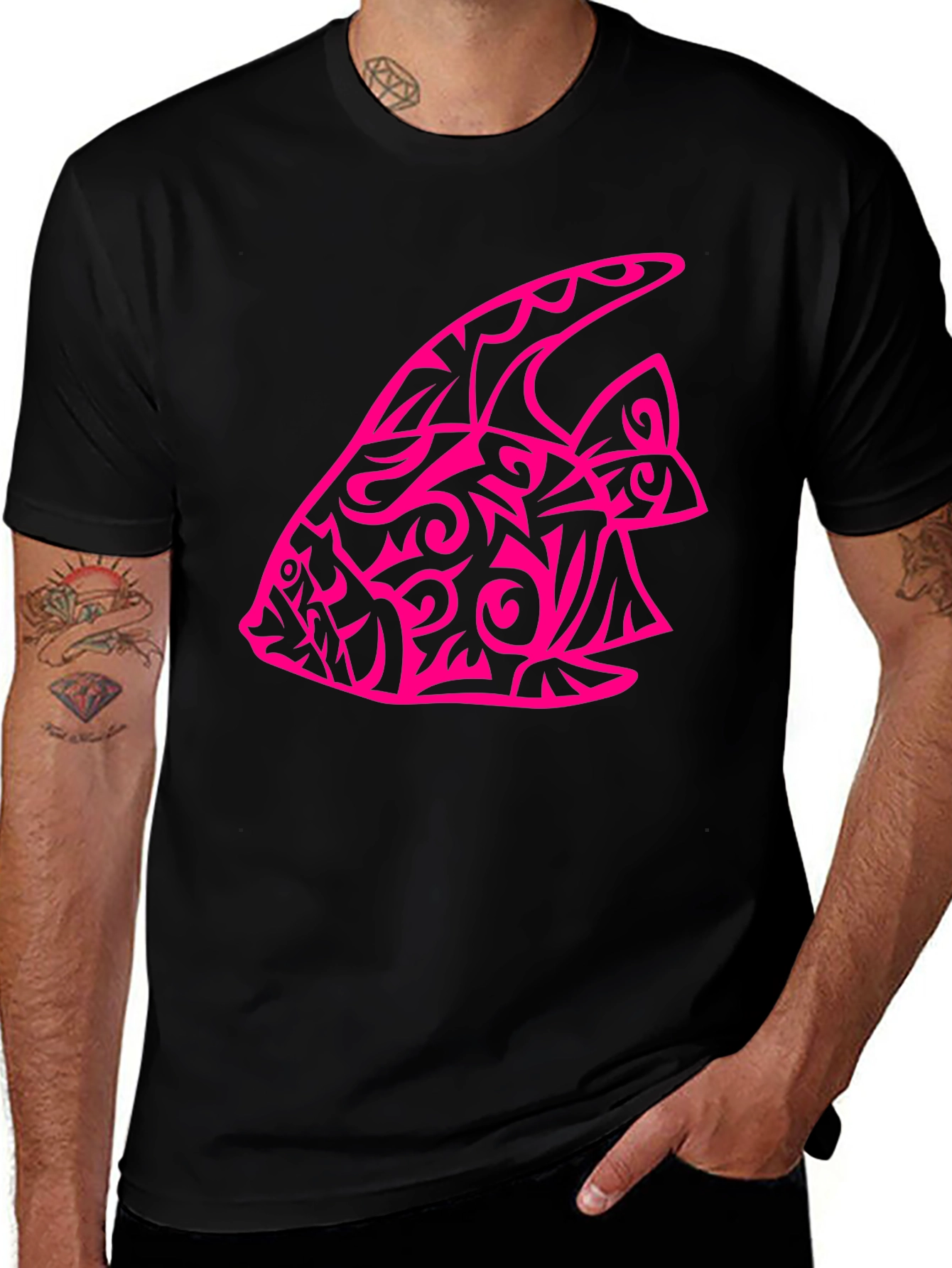 Tribal Fish Graphic Tee - Black