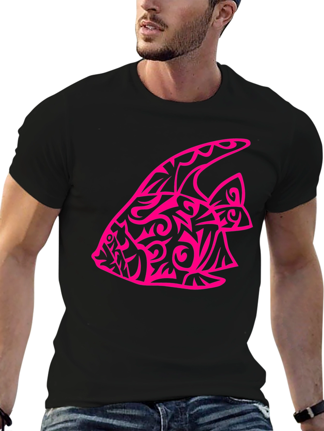 Tribal Fish Graphic Tee - Black