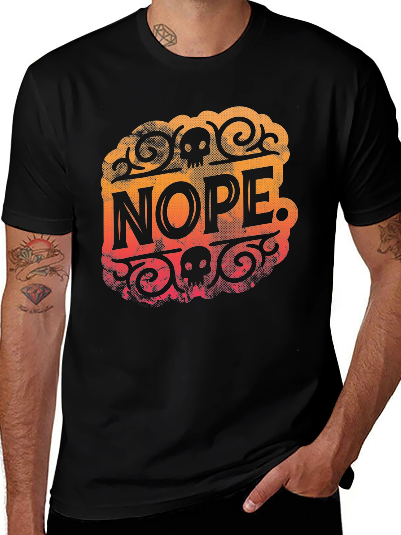 Nope Skull Graphic Print T-Shirt - Crew Neck Tee