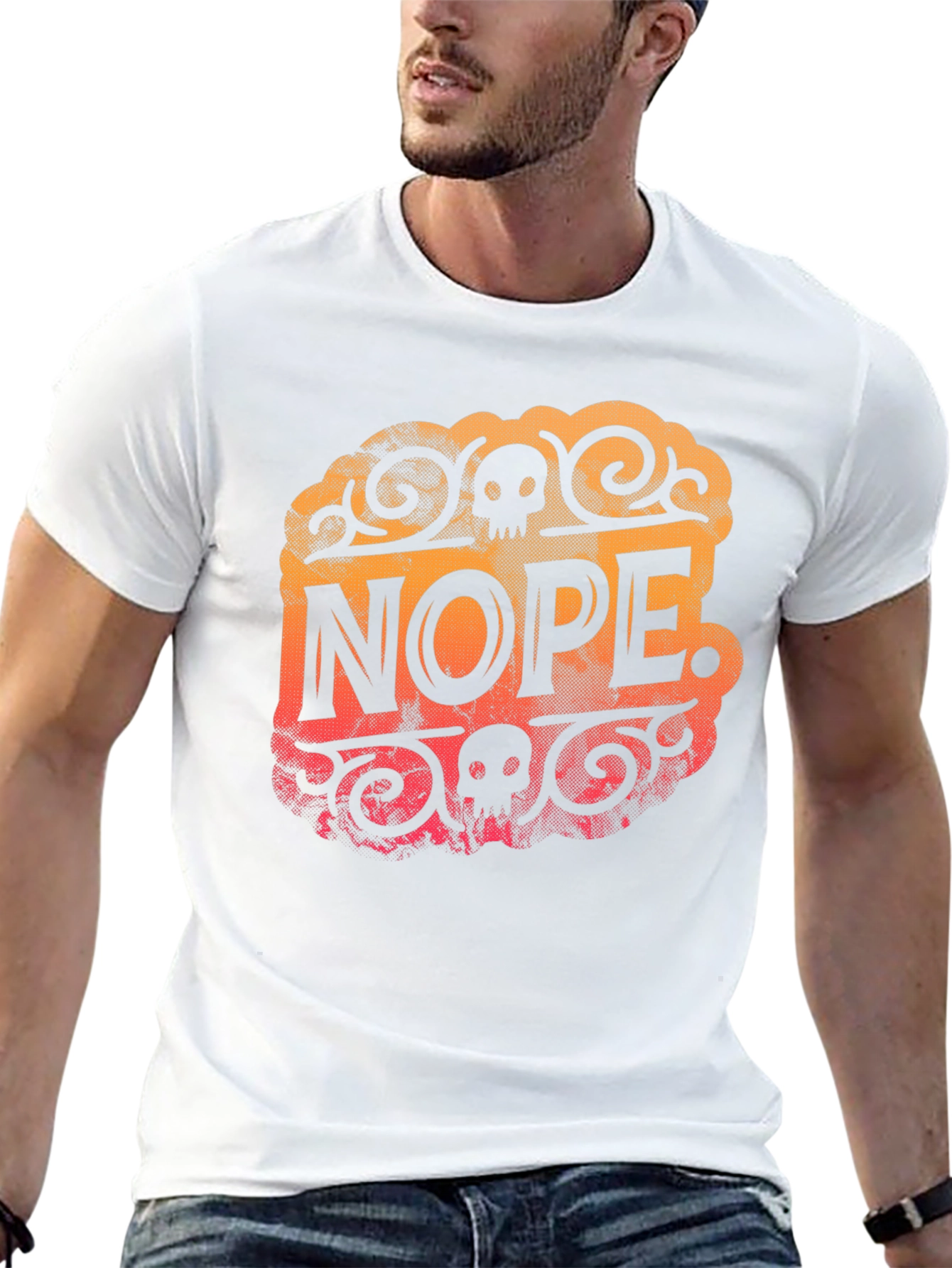 Nope Skull Graphic Print T-Shirt - Crew Neck Tee