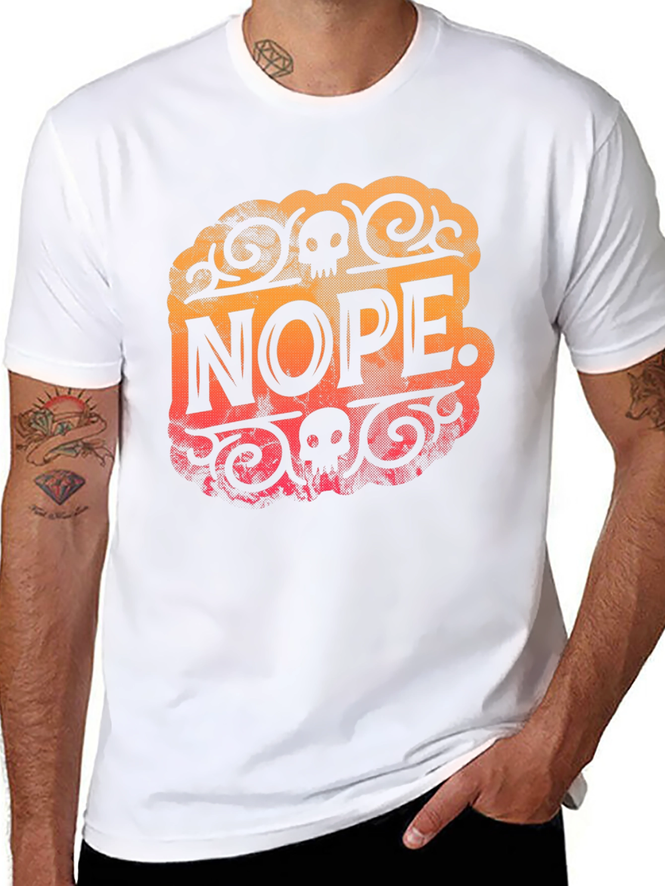Nope Skull Graphic Print T-Shirt - Crew Neck Tee