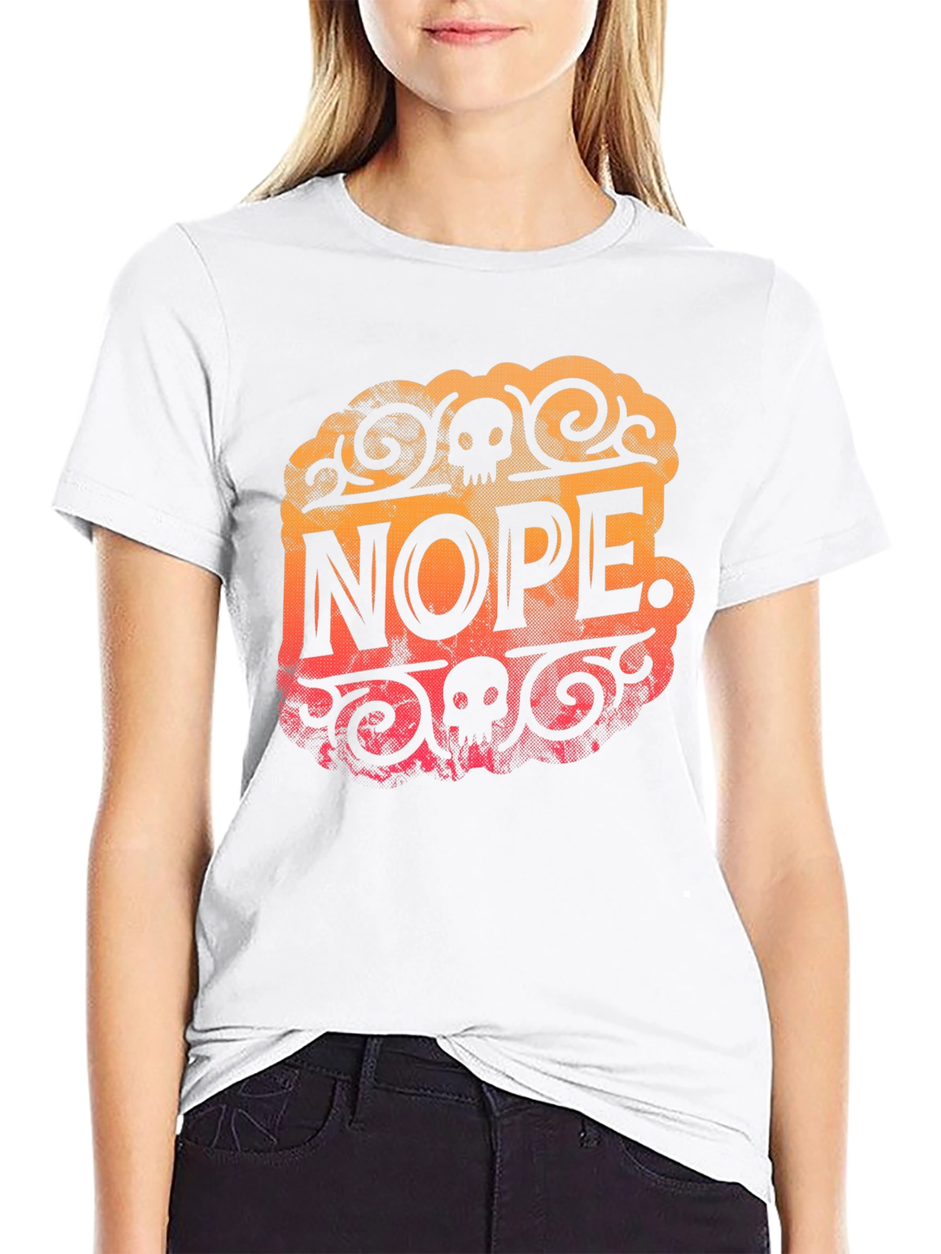 Nope Skull Graphic Print T-Shirt - Crew Neck Tee