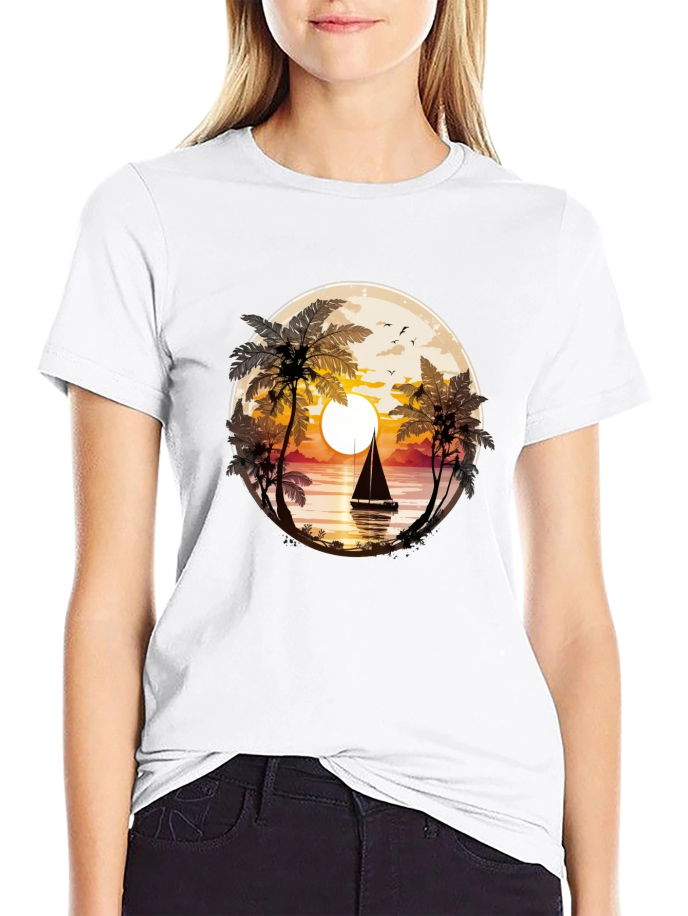 Sunset Sailboat Graphic Tee - Coastal Style