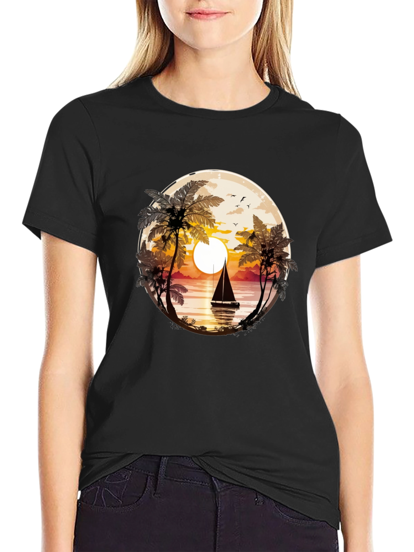 Sunset Sailboat Graphic Tee - Coastal Style