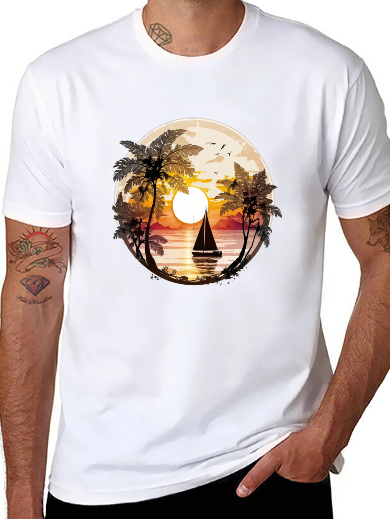 Sunset Sailboat Graphic Tee - Coastal Style
