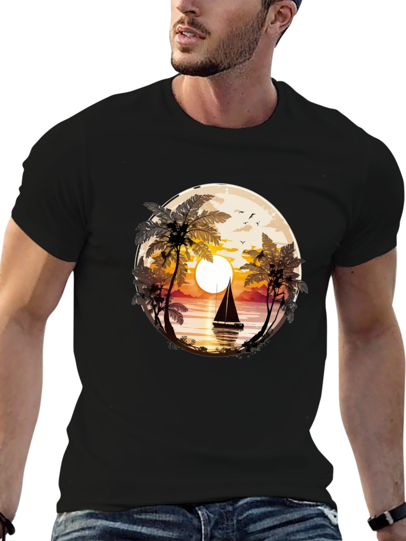 Sunset Sailboat Graphic Tee - Coastal Style