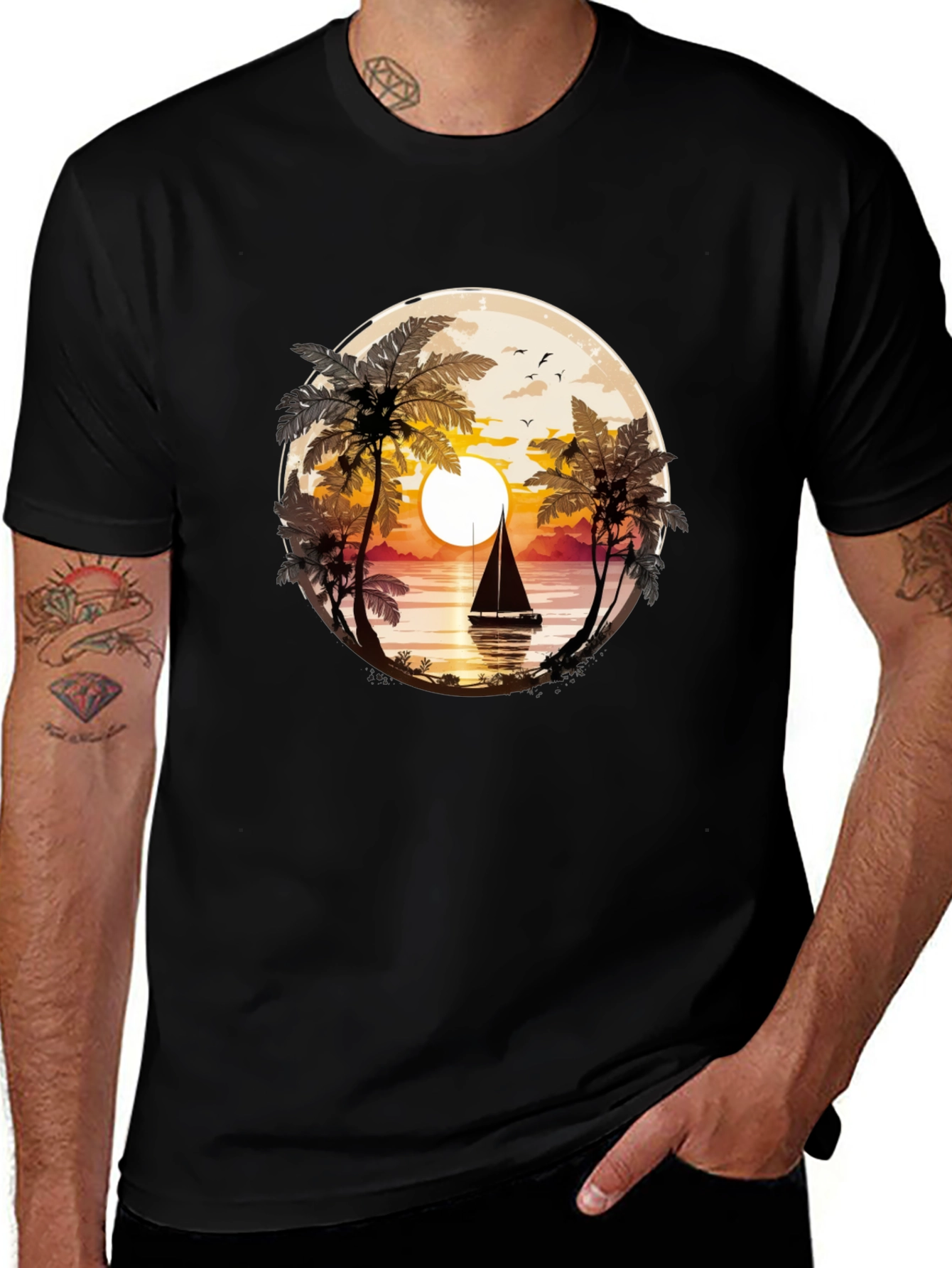 Sunset Sailboat Graphic Tee - Coastal Style