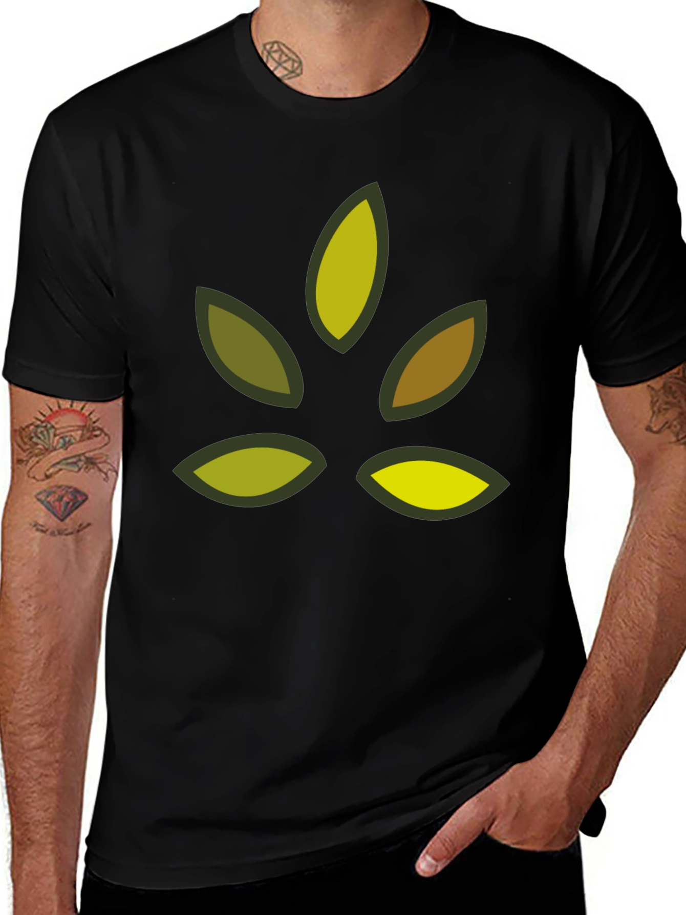 Nature Leaf Graphic Black T-Shirt