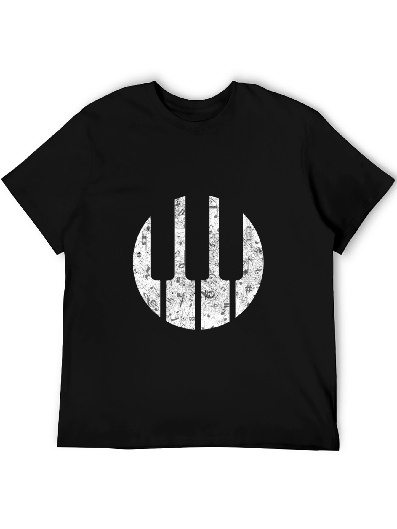 Musical Piano Keys Notes Graphic Black T-Shirt