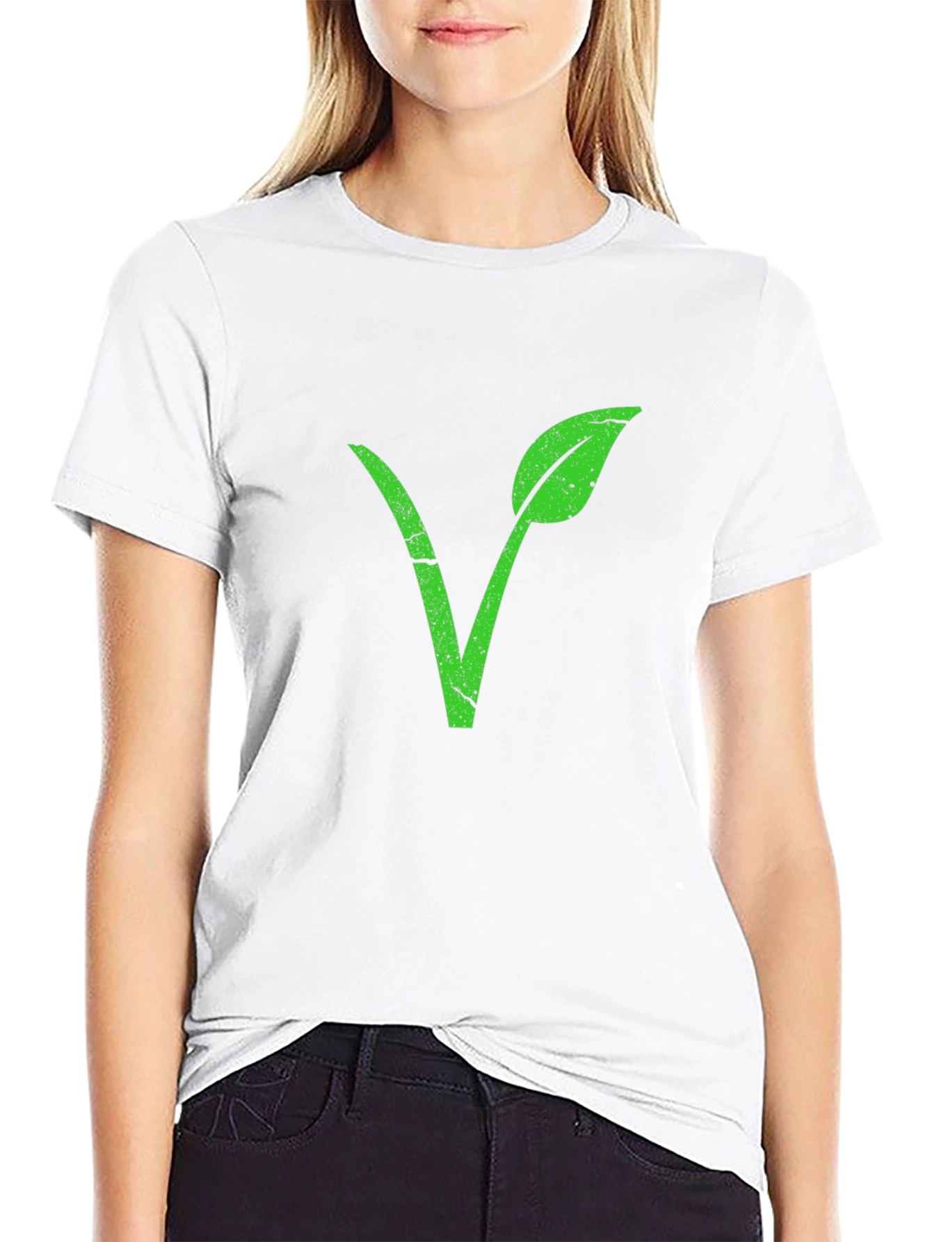 Vegan Symbol T-Shirt - Green Leaf V Design
