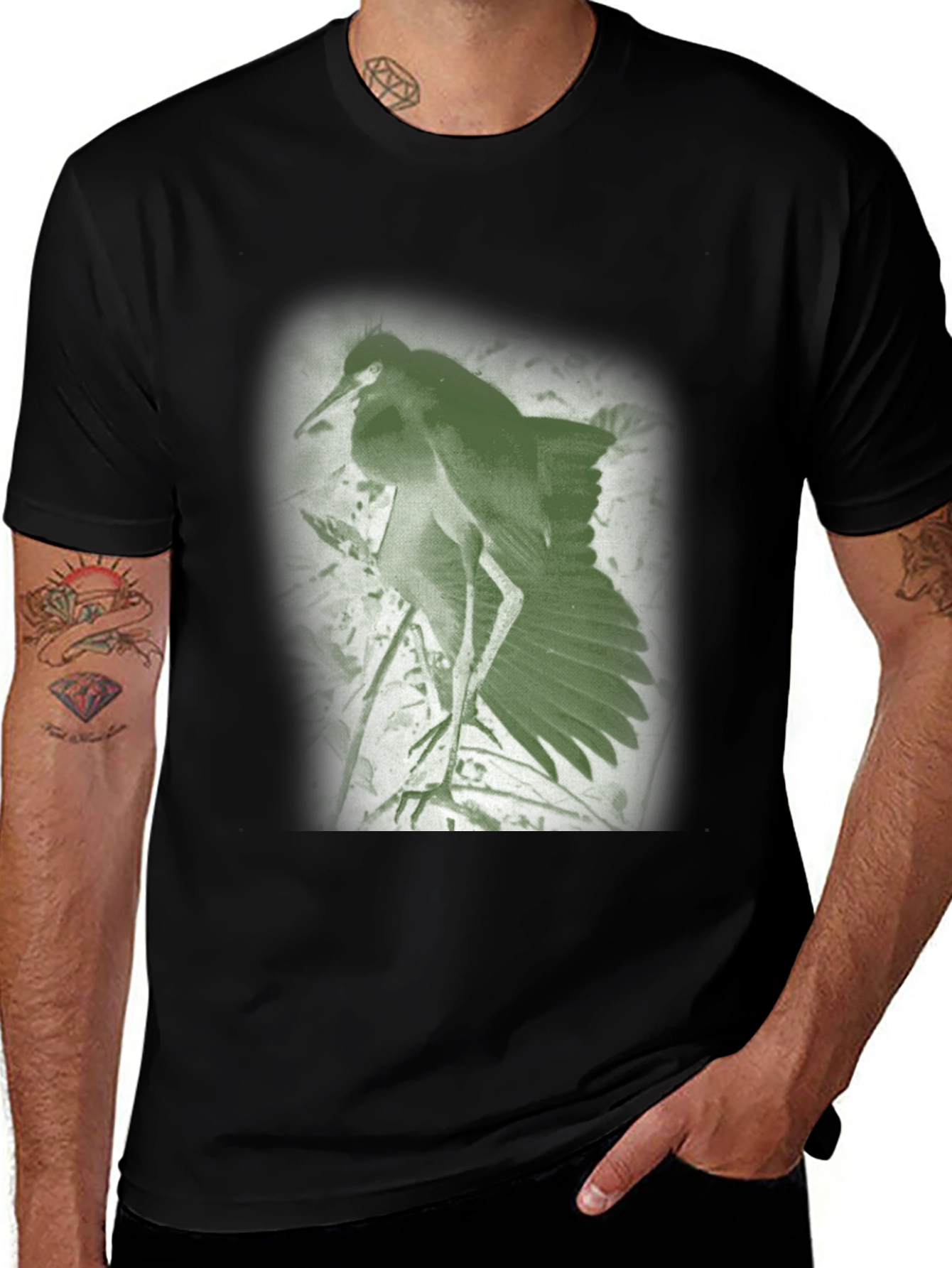 Green Heron Graphic Tee - Nature Inspired