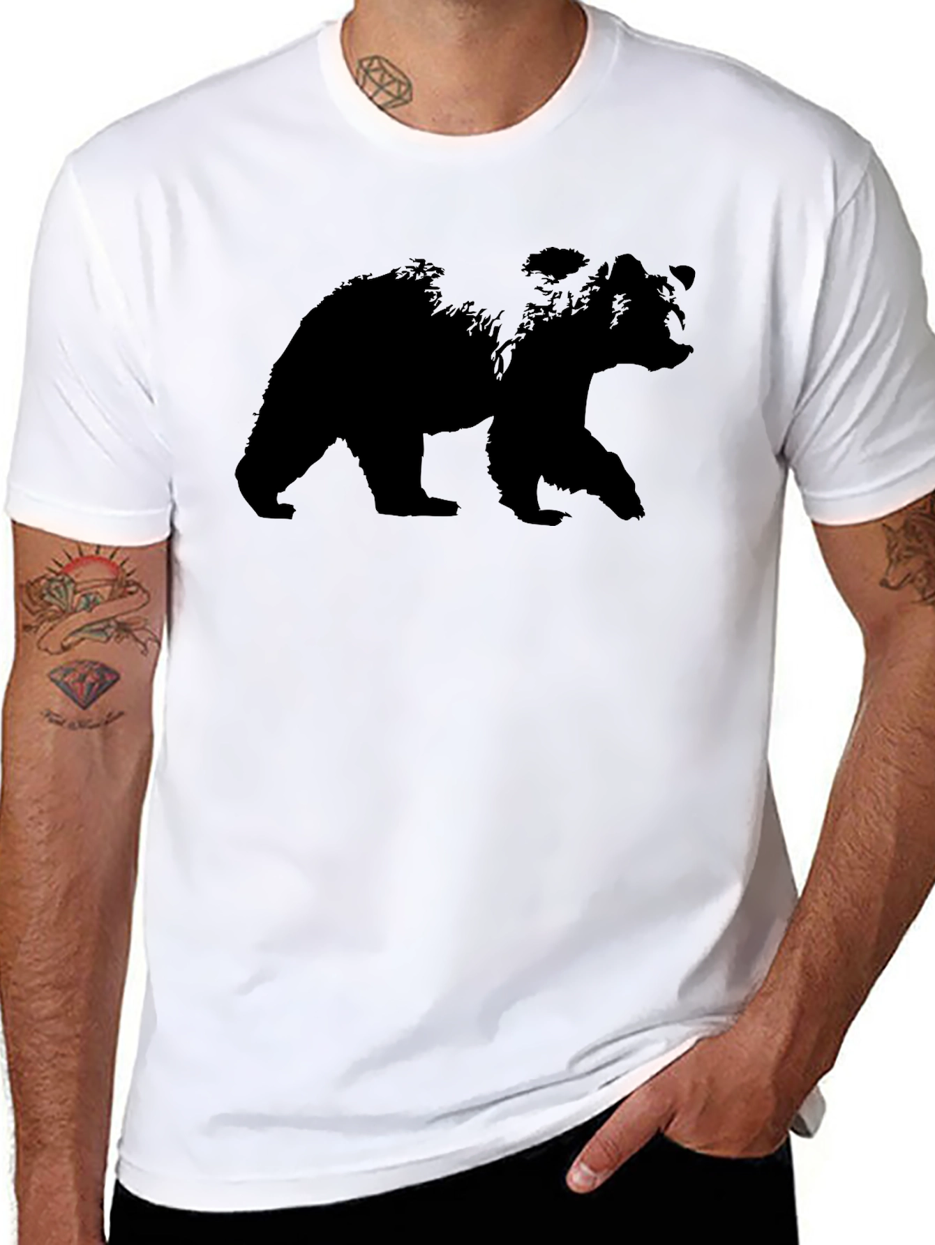 Mens Black Bear Silhouette Graphic Tee
