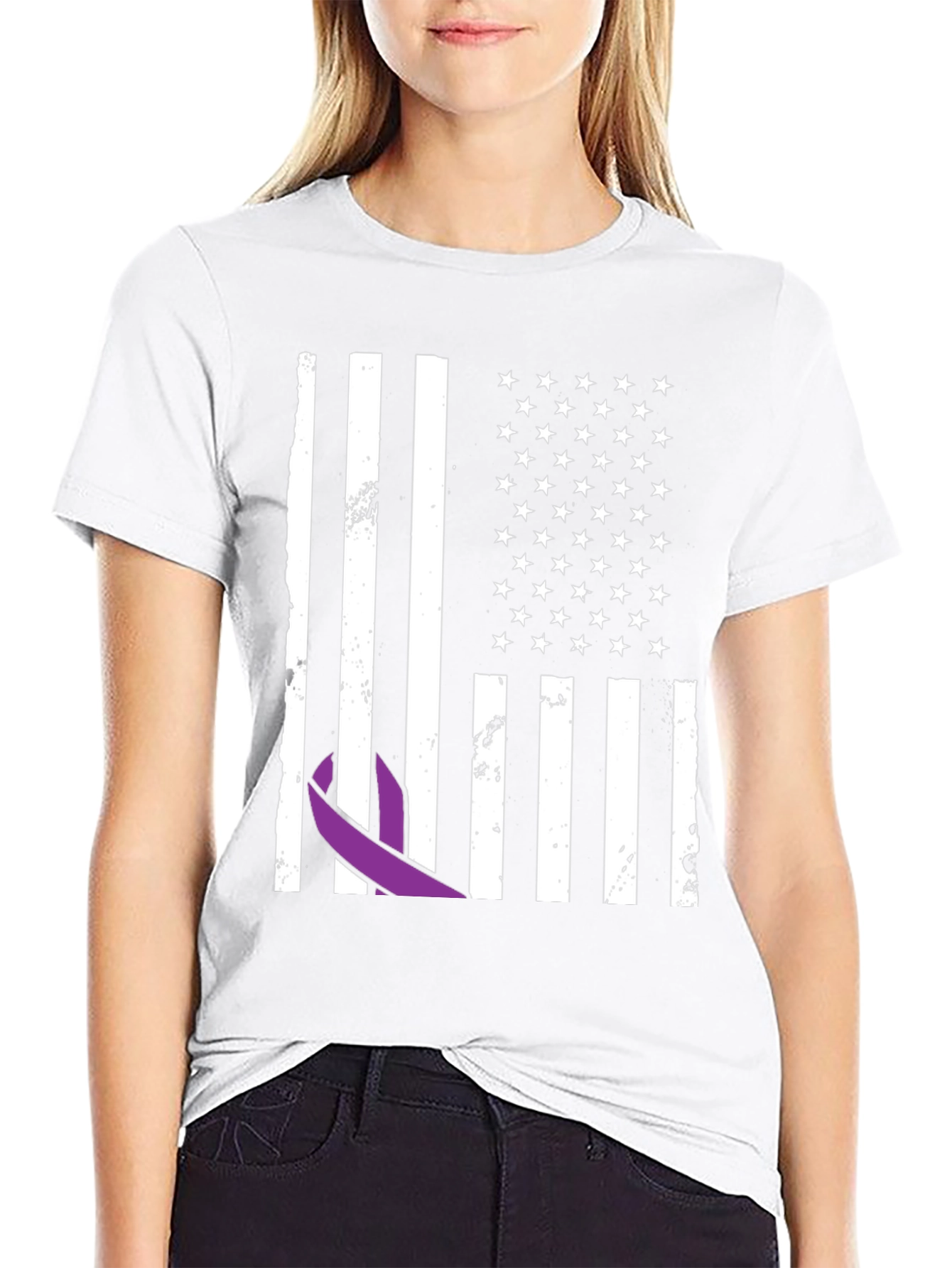 Purple Ribbon Flag Graphic Tee