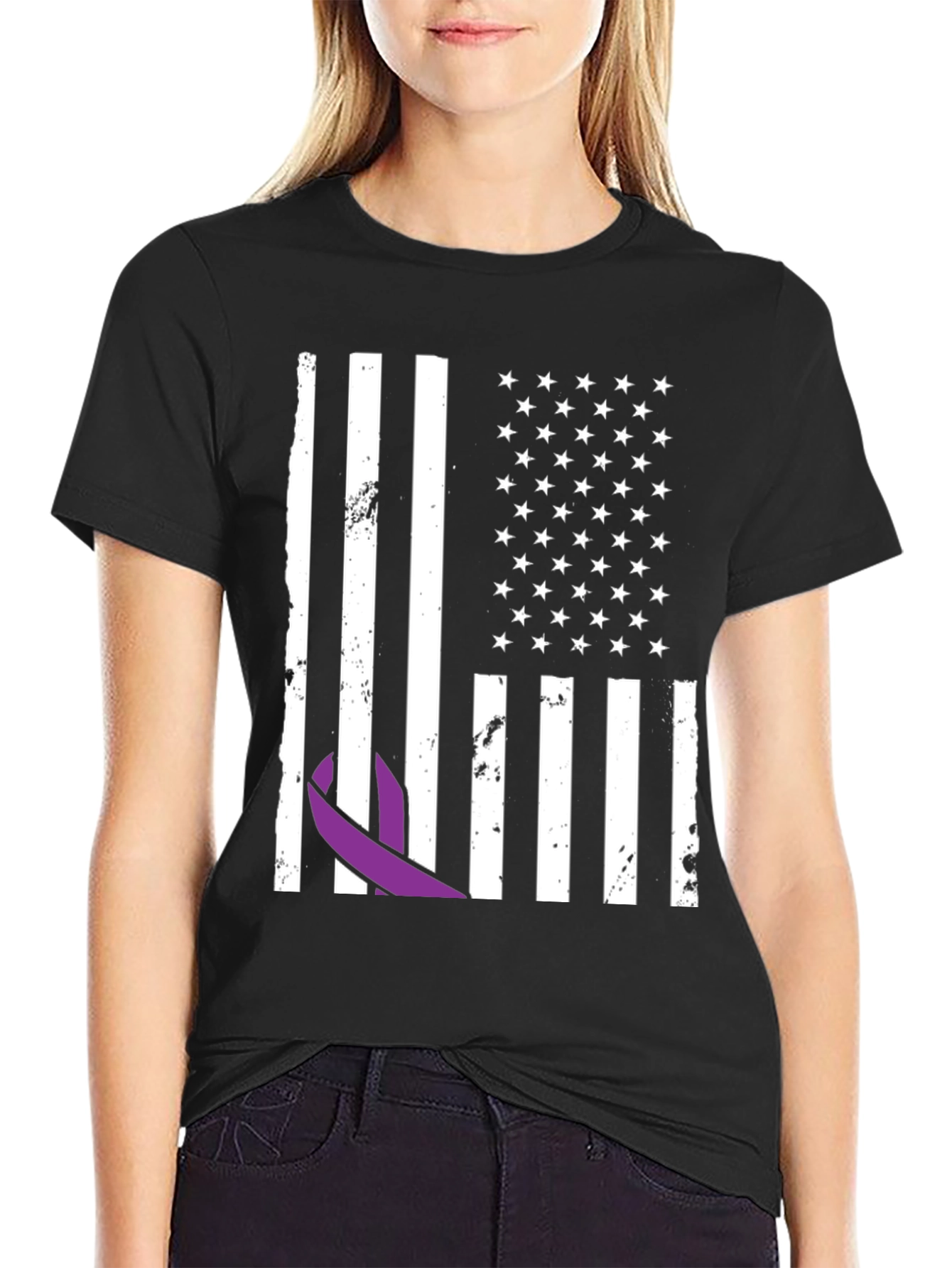 Purple Ribbon Flag Graphic Tee