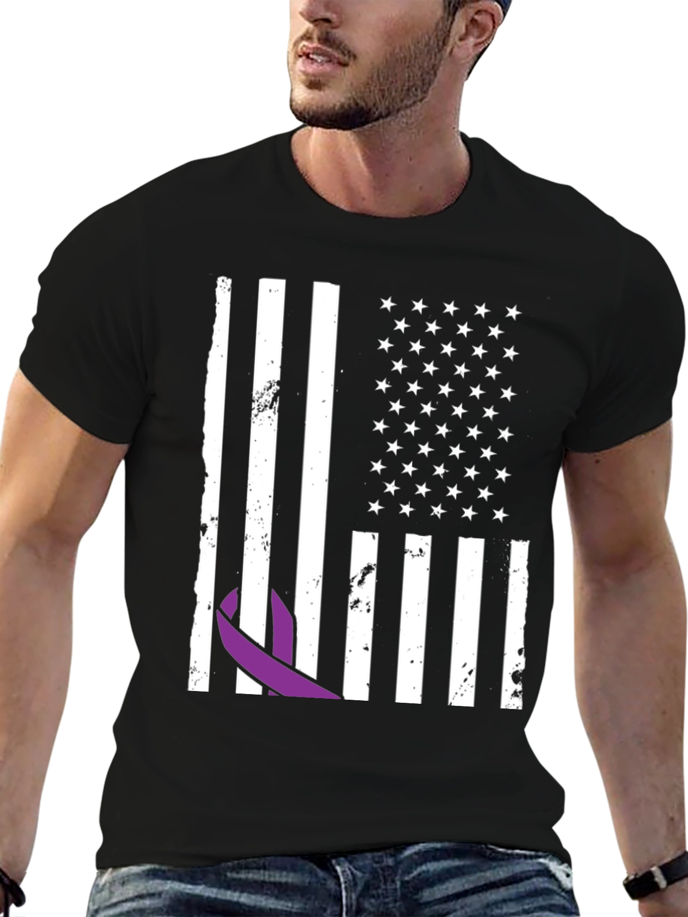 Purple Ribbon Flag Graphic Tee