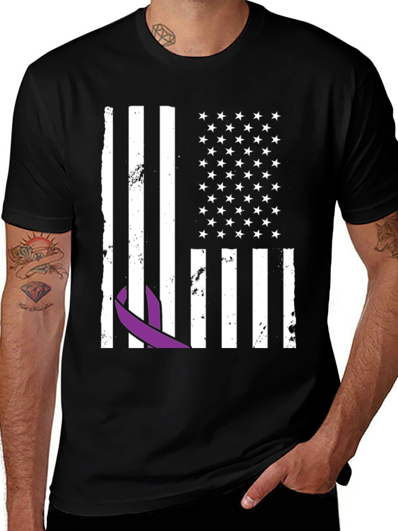 Purple Ribbon Flag Graphic Tee