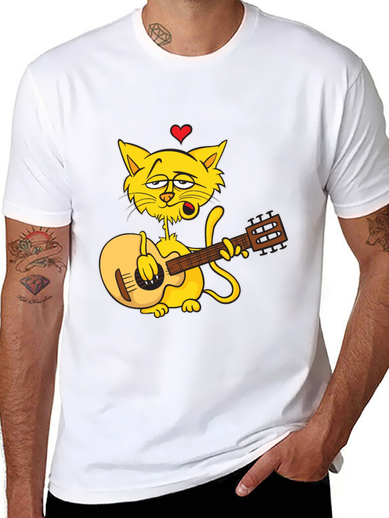 Cat Guitarist Graphic Black T-Shirt