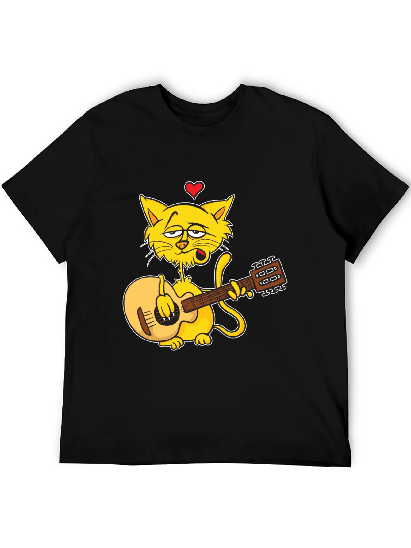 Cat Guitarist Graphic Black T-Shirt