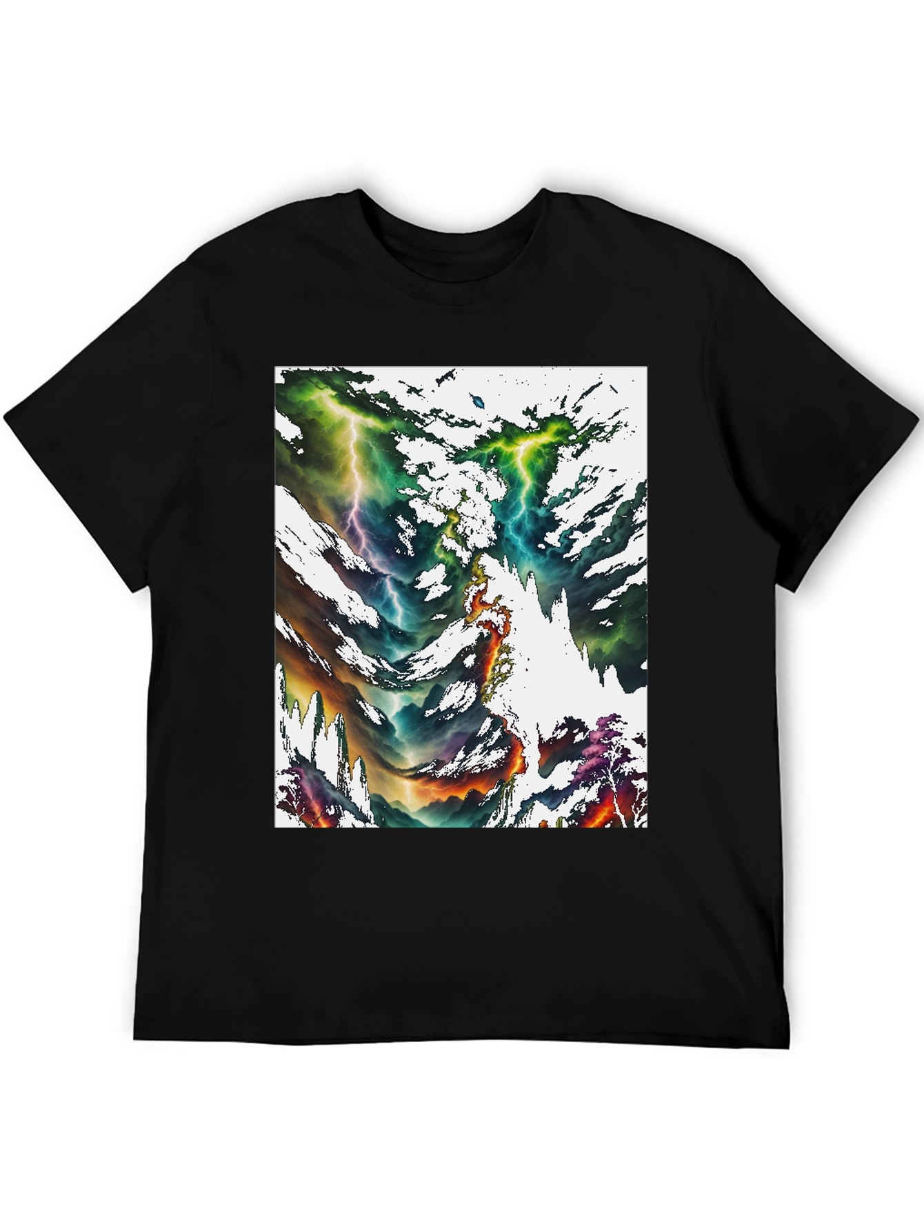 Abstract Lightning Bolt Graphic Print Black Tee