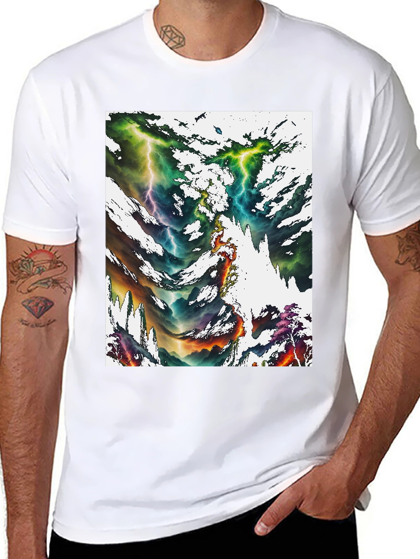 Abstract Lightning Bolt Graphic Print Black Tee