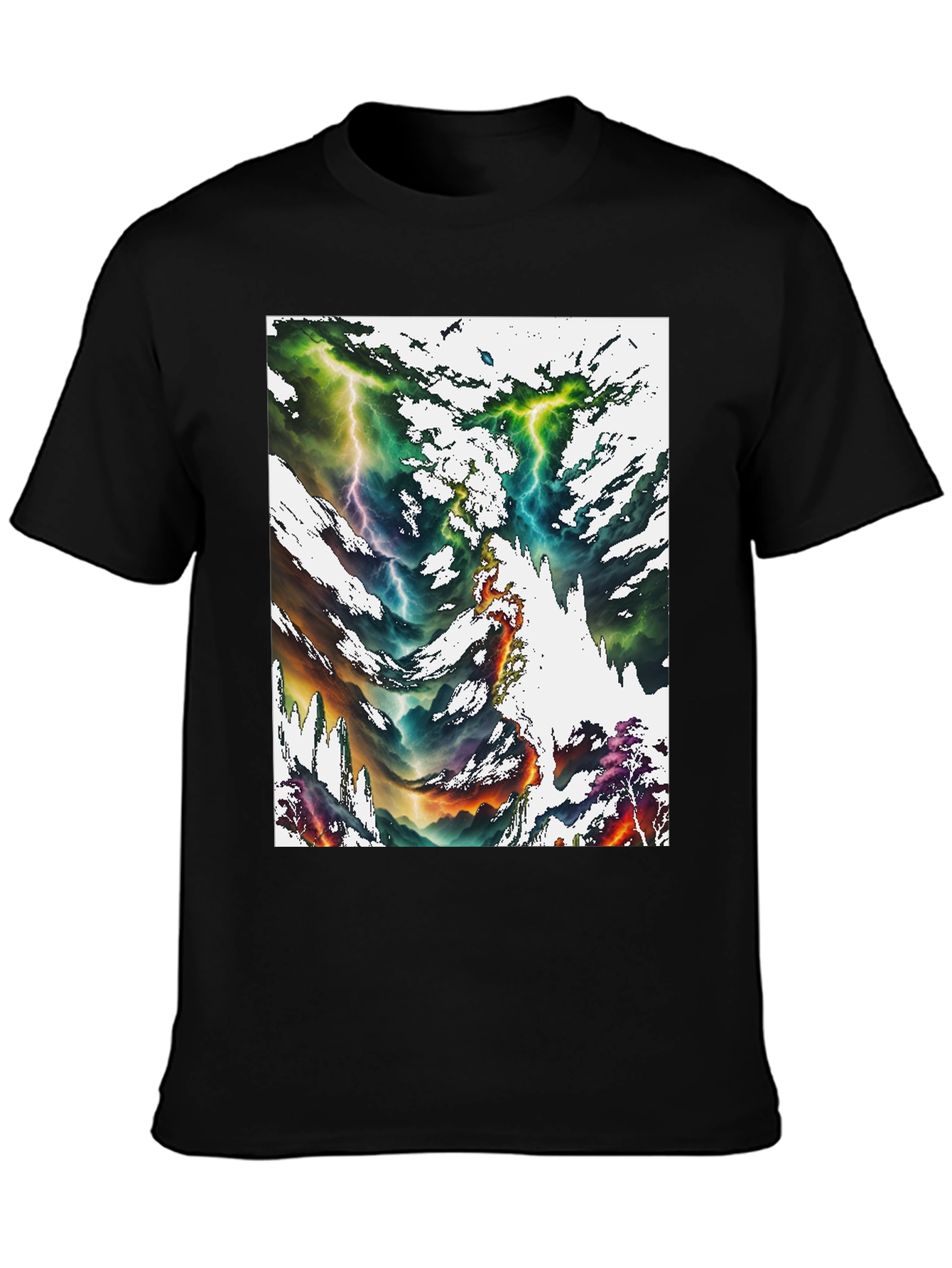 Abstract Lightning Bolt Graphic Print Black Tee